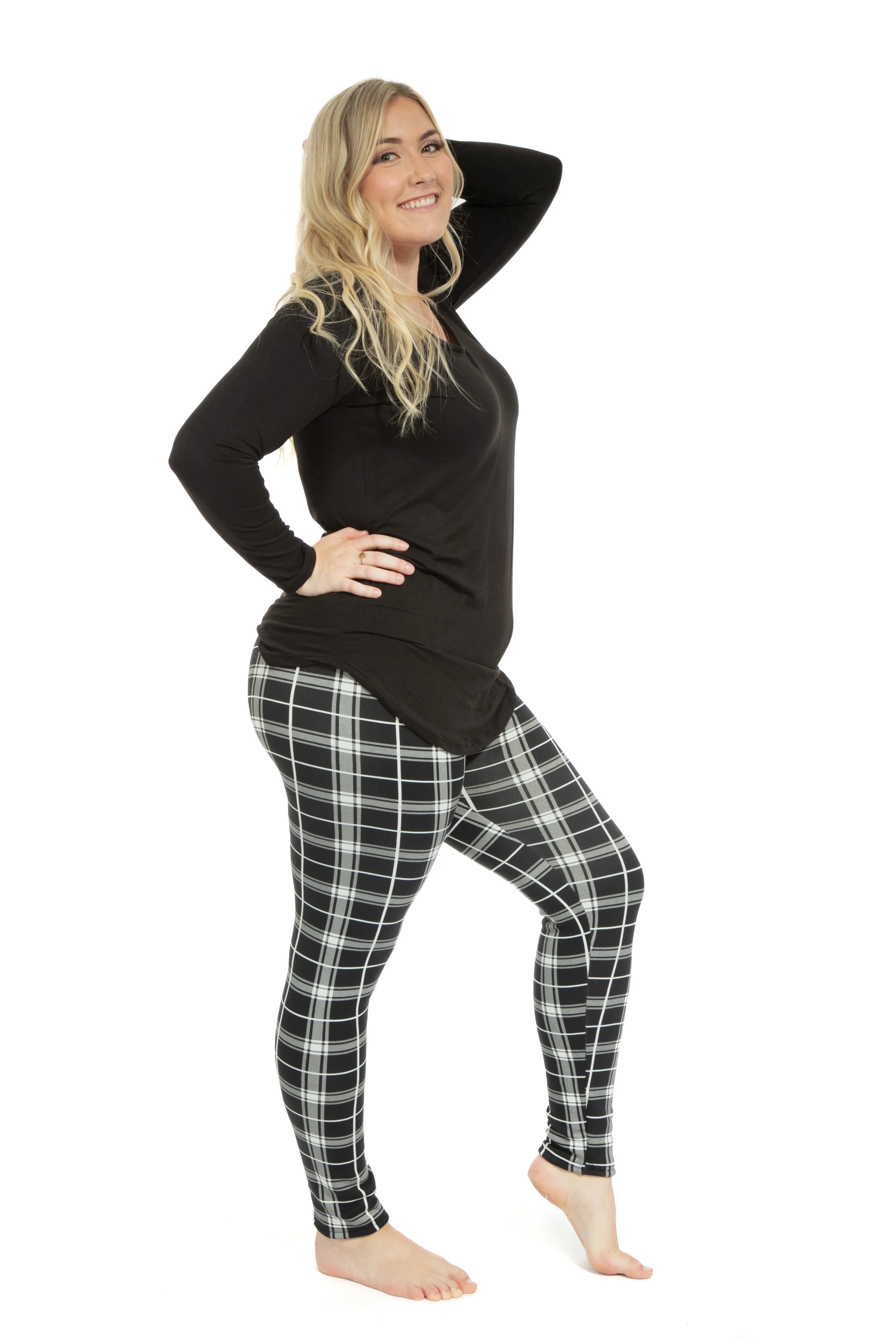 B&W Plaid - Cozy Lined Leggings - Image 4