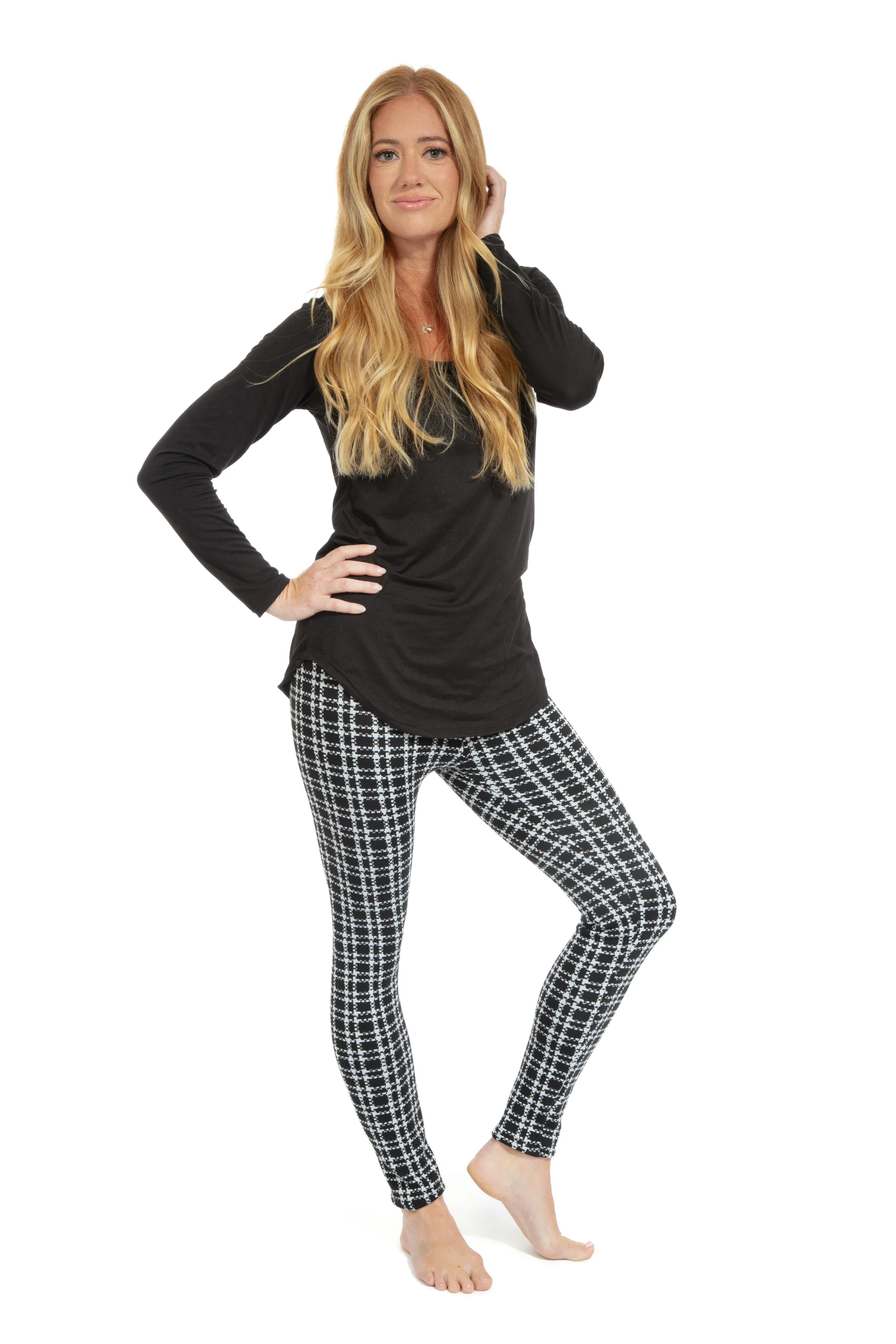 B&W Plaid Checks - Cozy Lined Leggings - Image 7