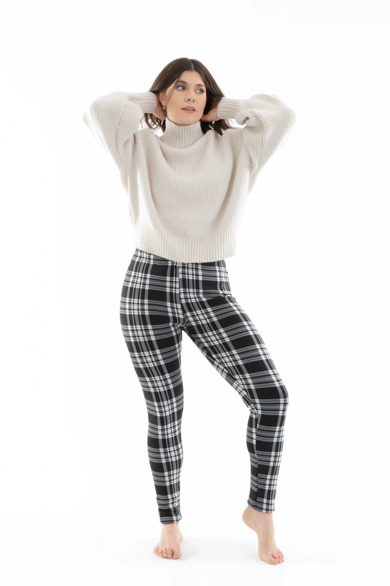 B&W Plaid - Cozy Lined Leggings - Image 2