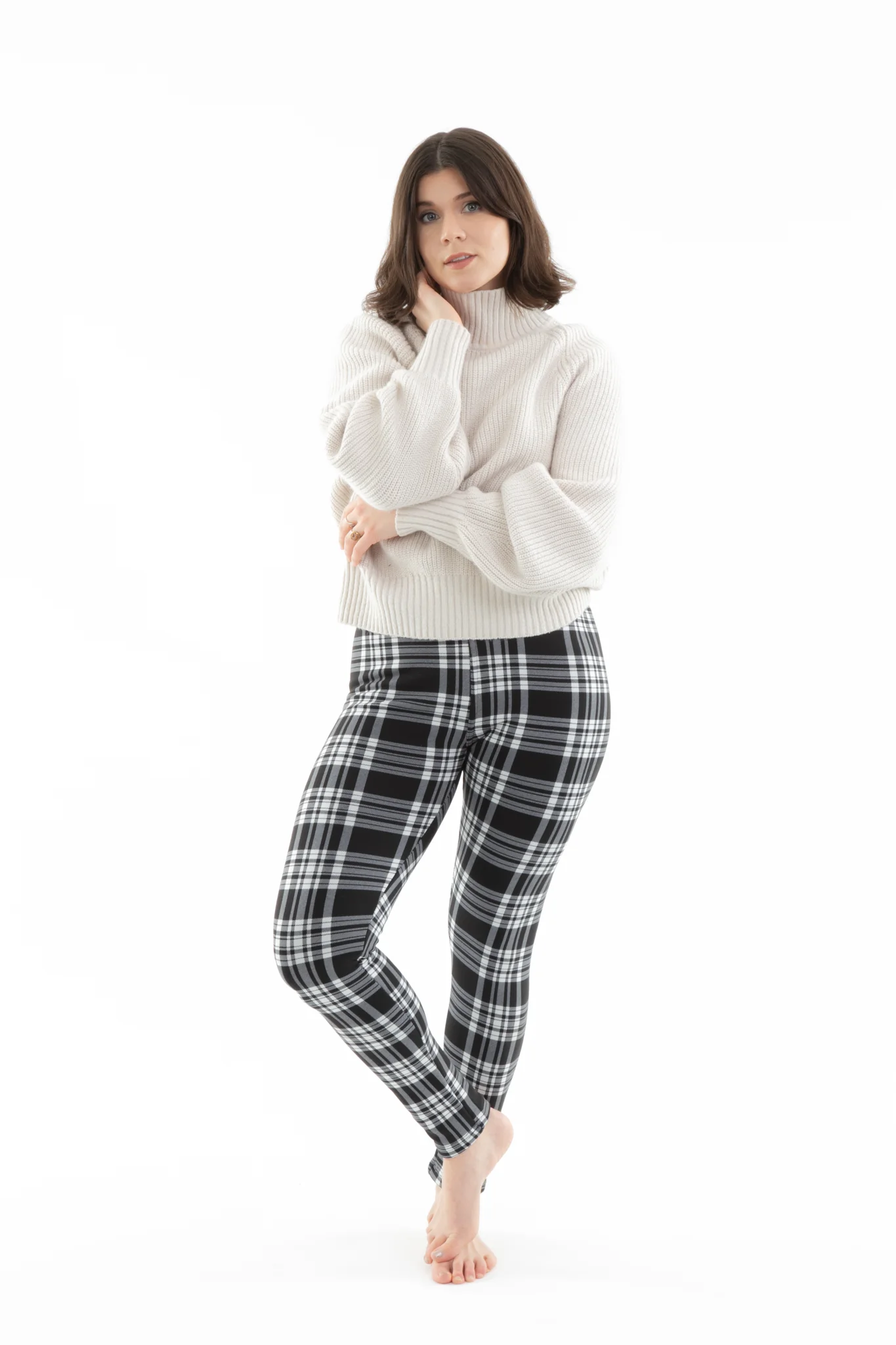 B&W Plaid - Cozy Lined Leggings - Image 3
