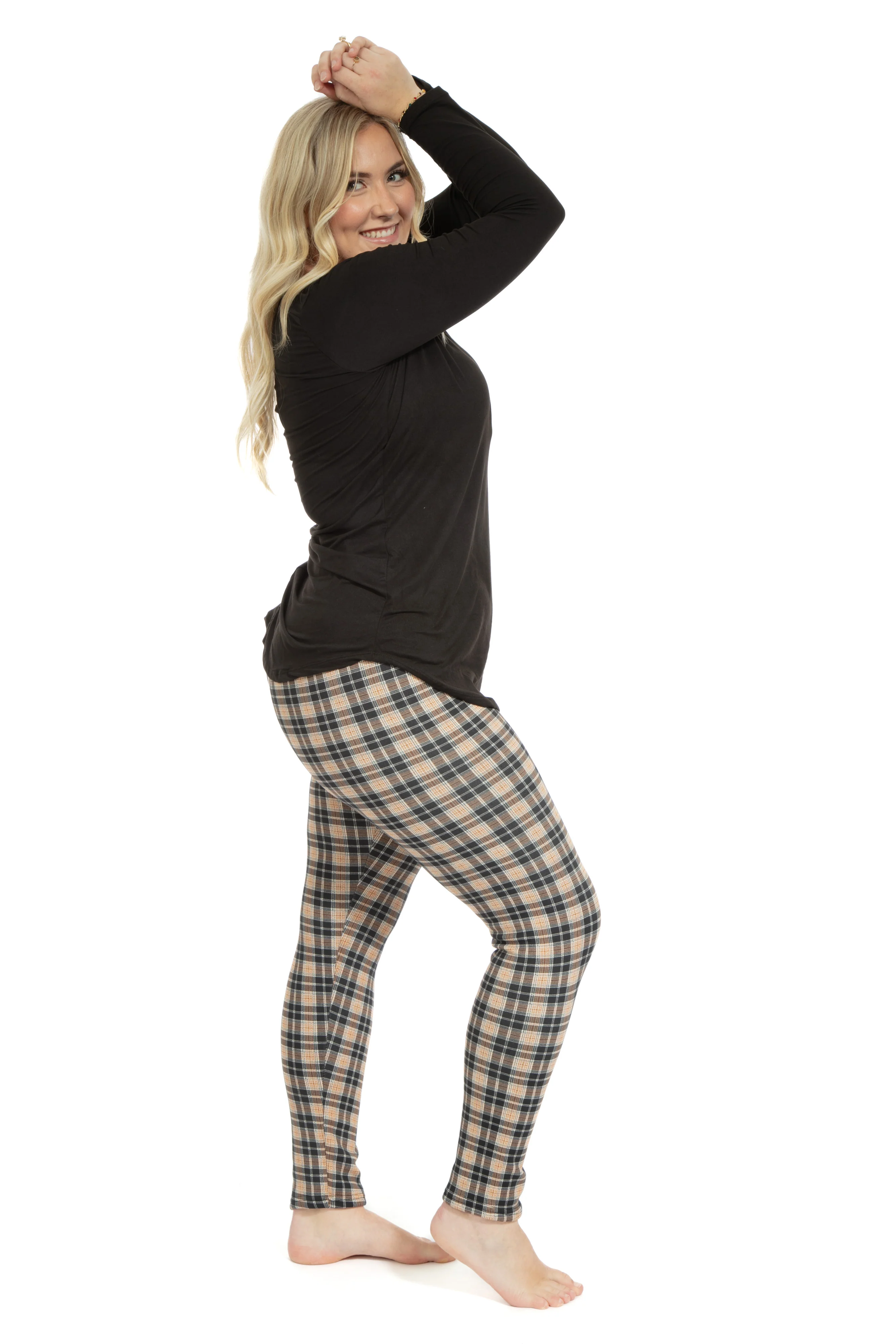 Black & Brown Plaid - Cozy Lined Leggings - Image 5