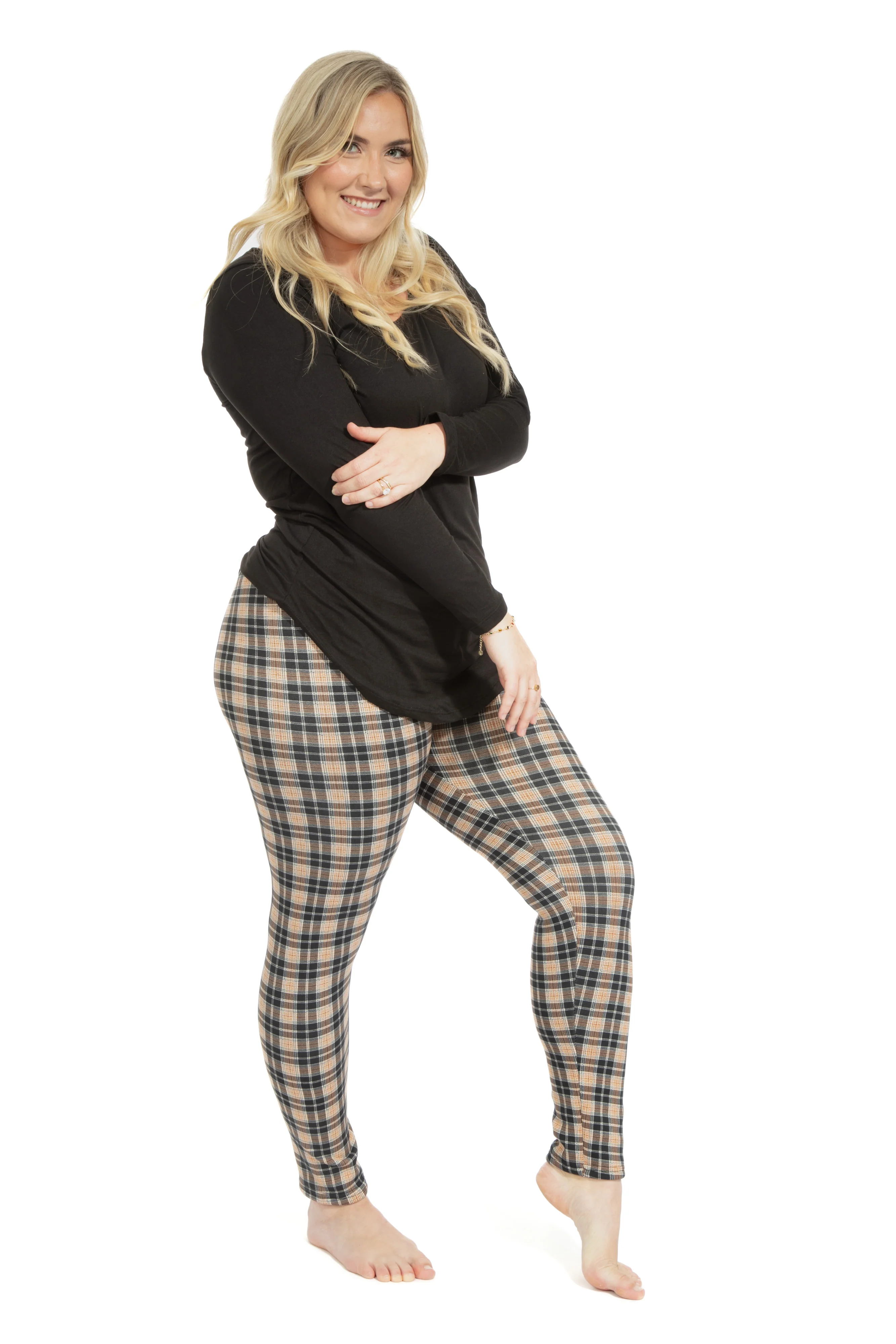 Black & Brown Plaid - Cozy Lined Leggings - Image 6