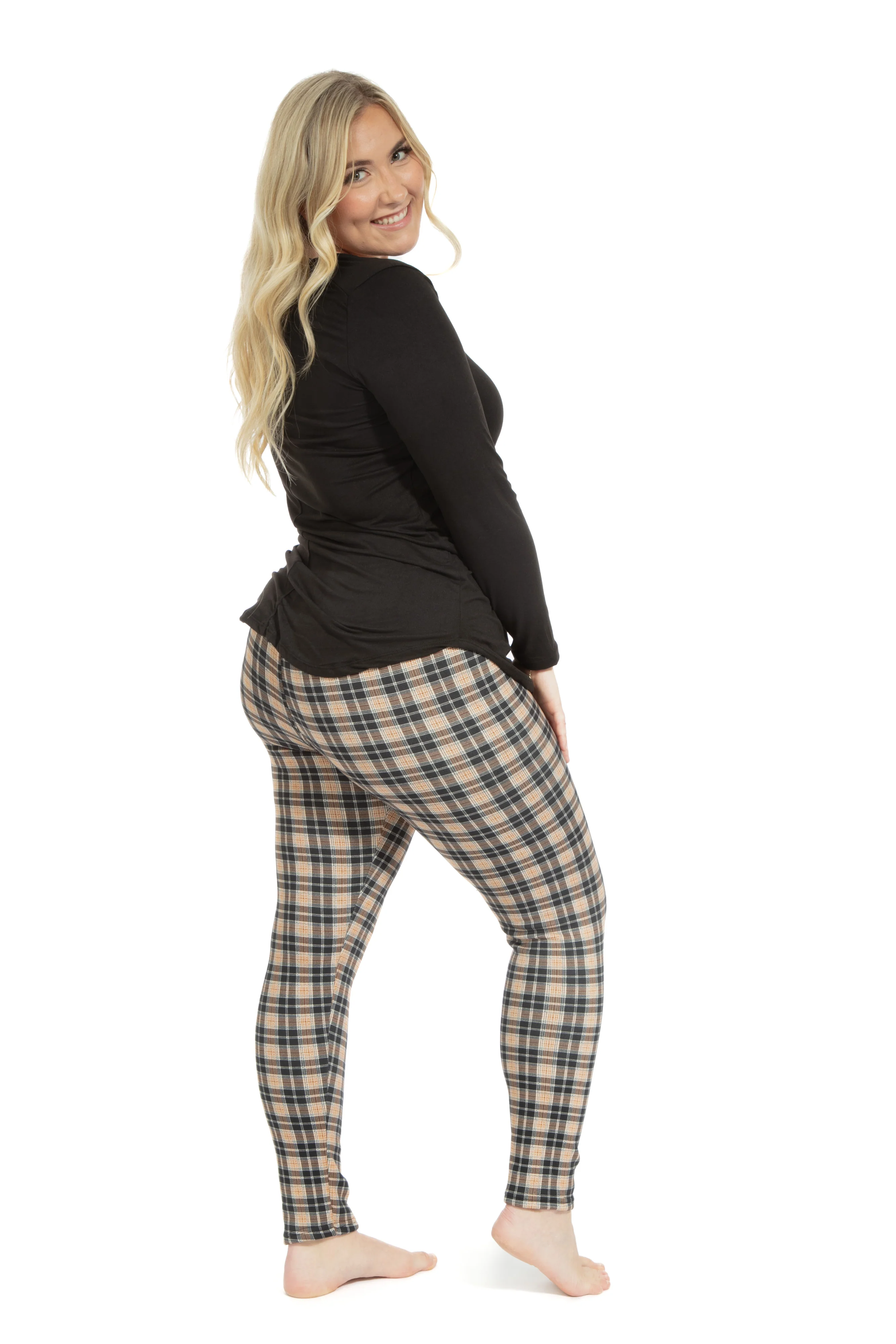 Black & Brown Plaid - Cozy Lined Leggings - Image 7