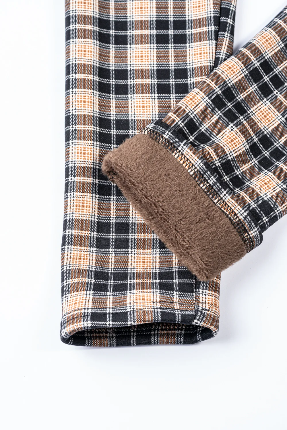 Black & Brown Plaid - Cozy Lined Leggings - Image 9