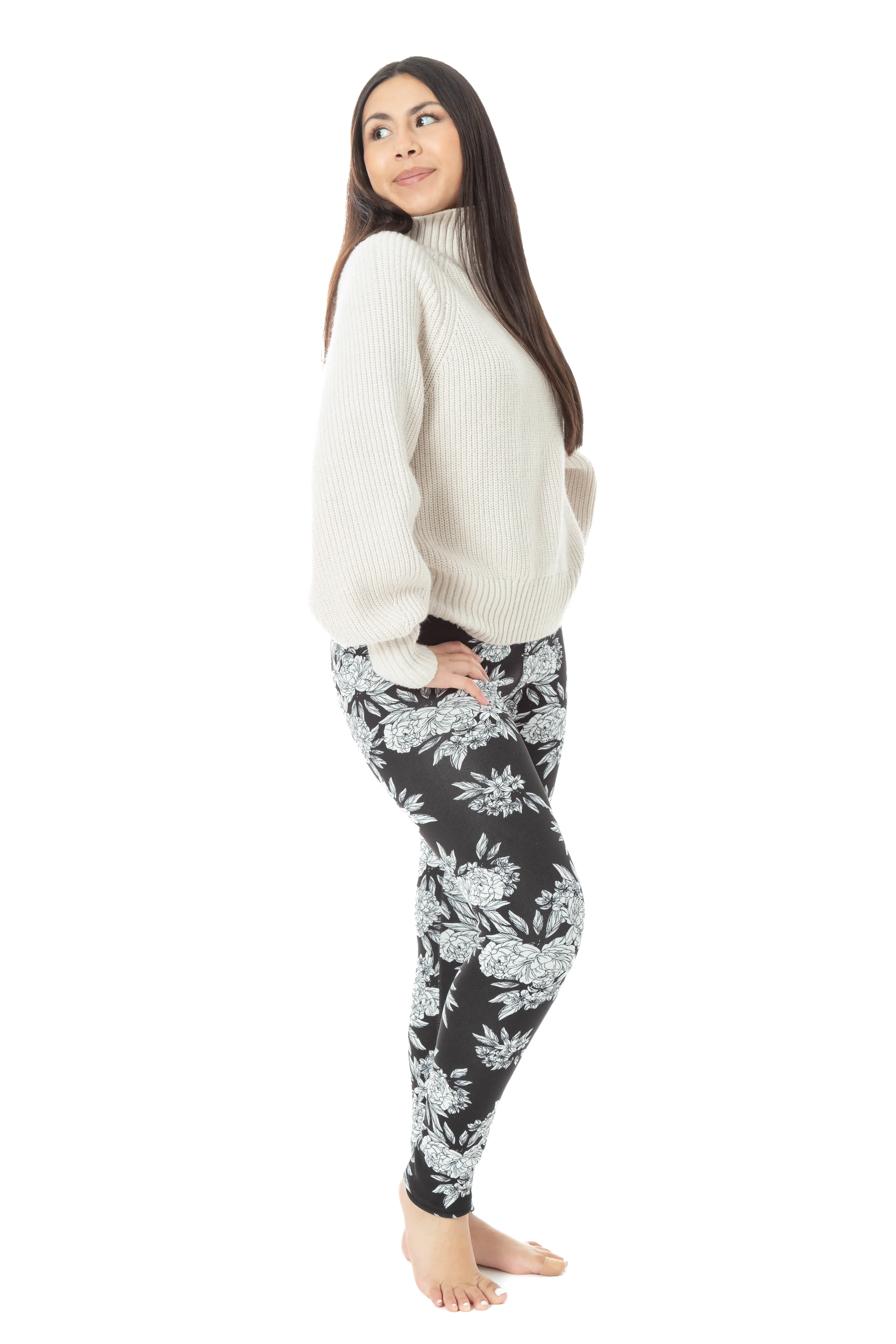 Black Floral - Cozy Lined Leggings - Image 4