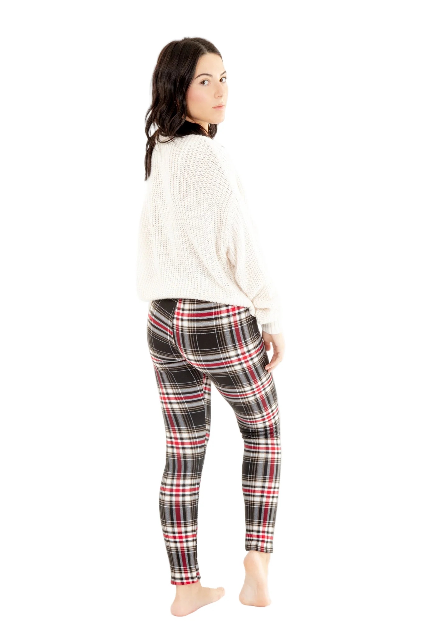 Black Plaid - Cozy Lined Leggings - Image 3