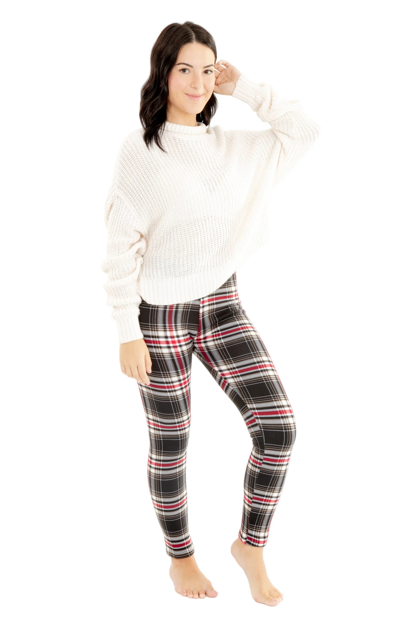 Black Plaid - Cozy Lined Leggings - Image 5