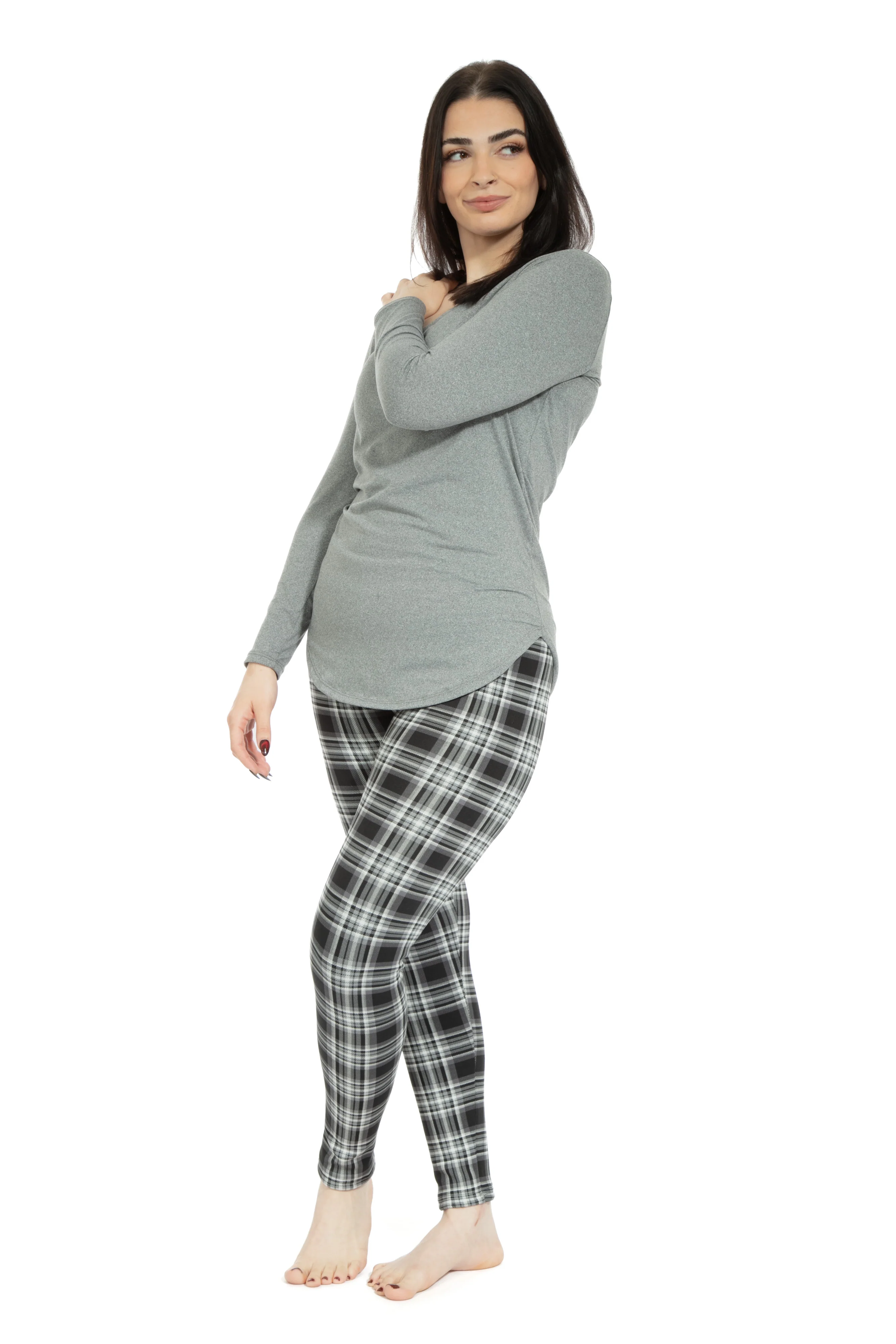 Black & White Tartan - Cozy Lined Leggings - Image 2
