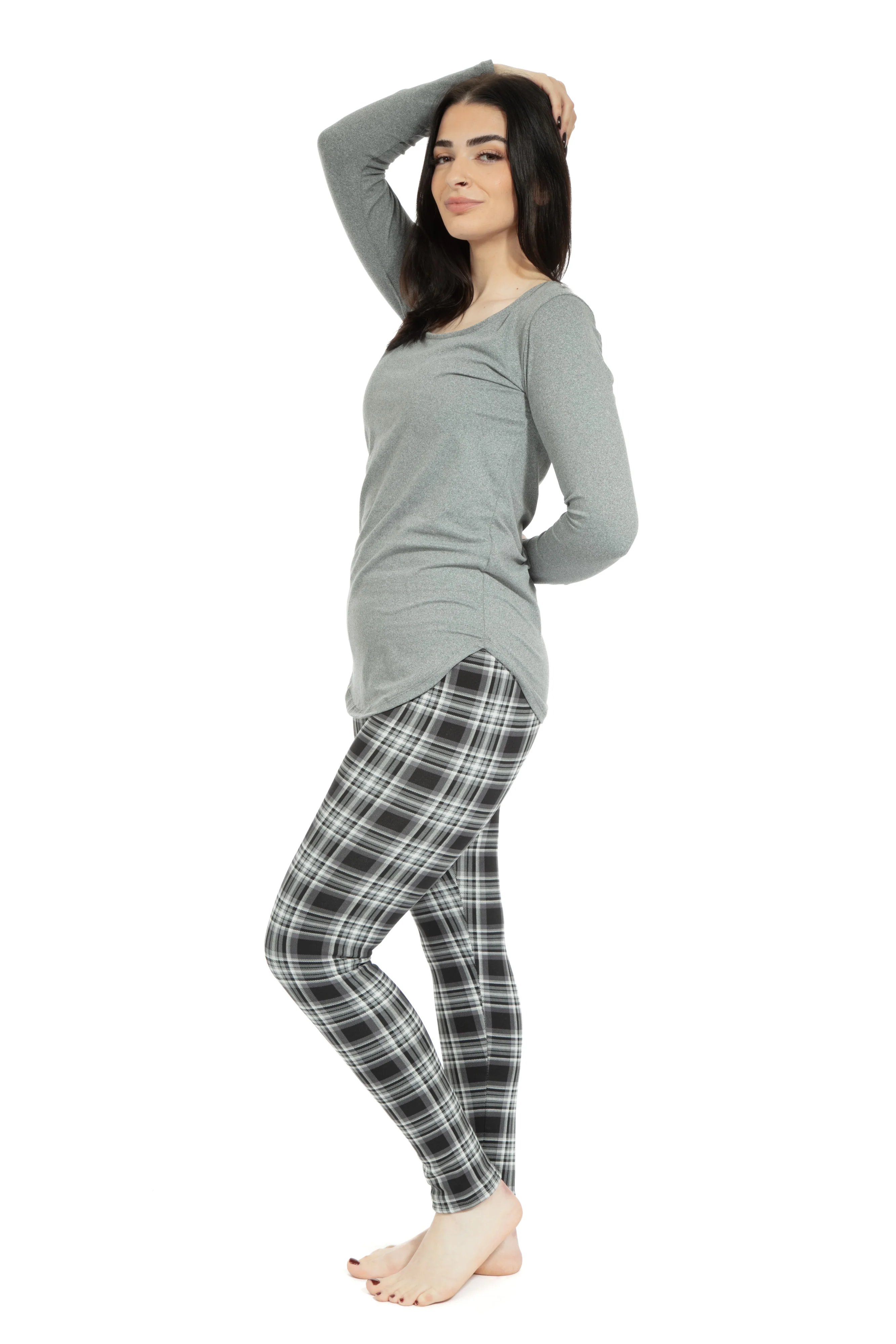 Black & White Tartan - Cozy Lined Leggings - Image 4