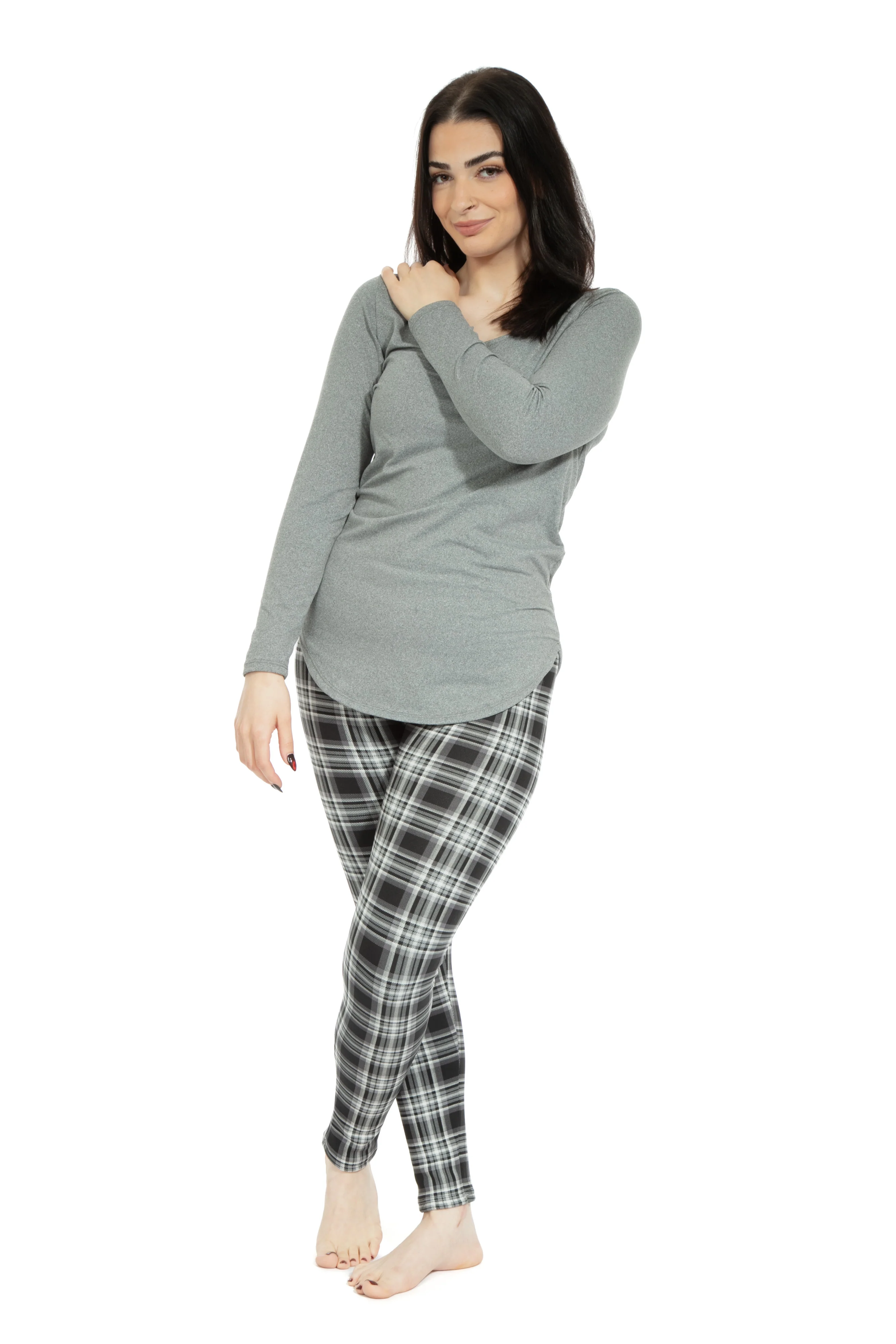 Black & White Tartan - Cozy Lined Leggings - Image 7