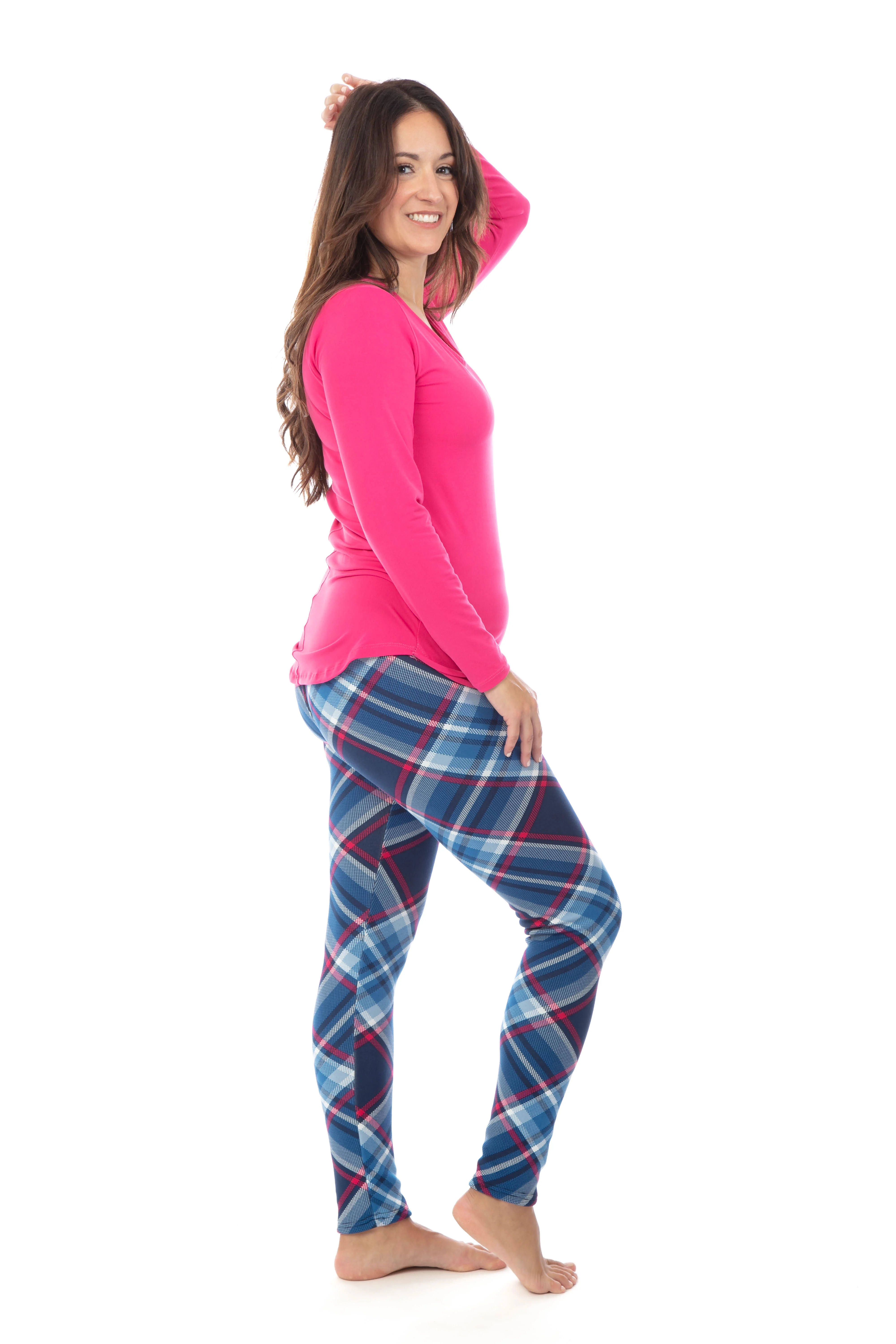 Blue & Fuchsia Squares - Cozy Lined Leggings - Image 4