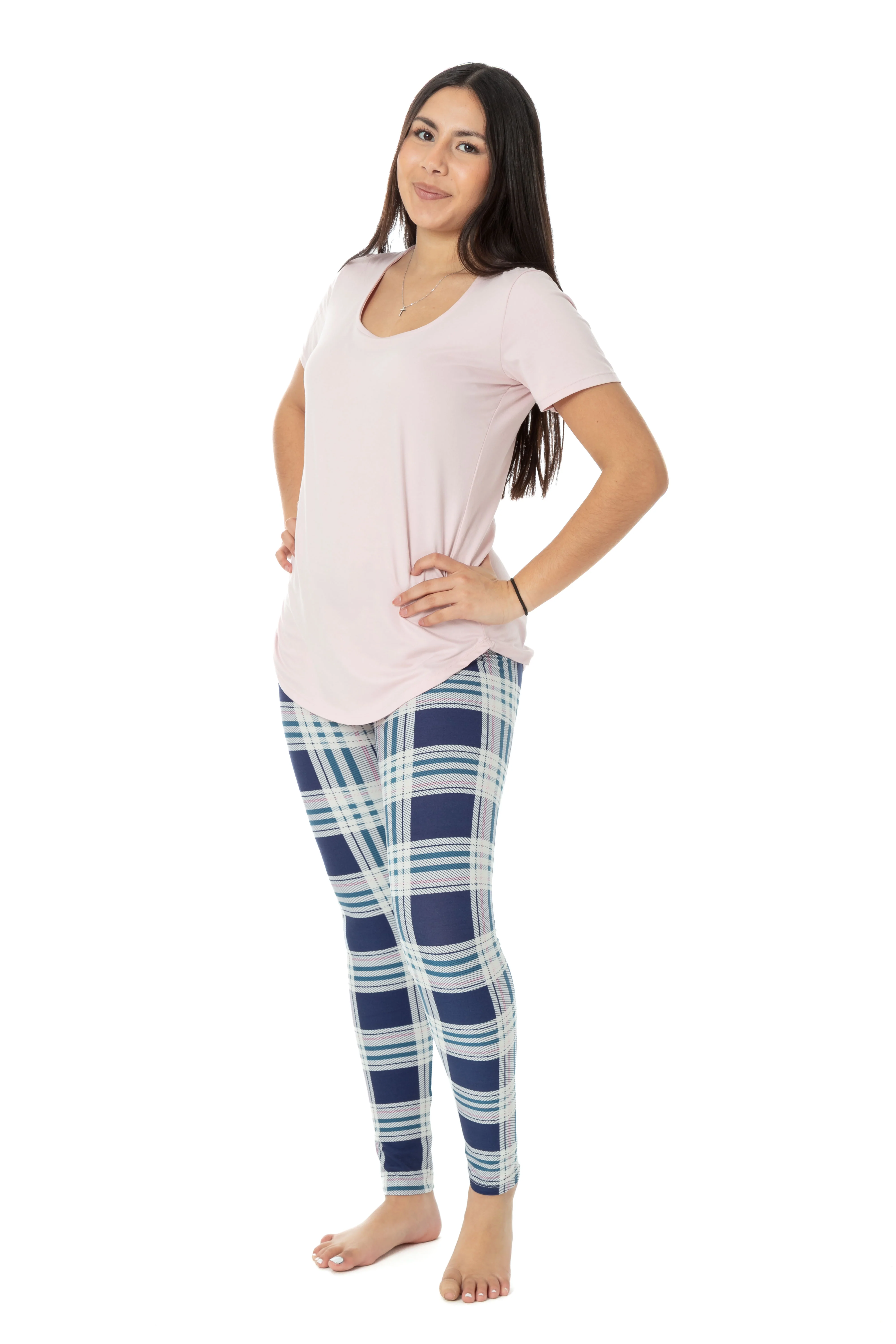 Blue & Pink Plaid - All Season Leggings - Image 2