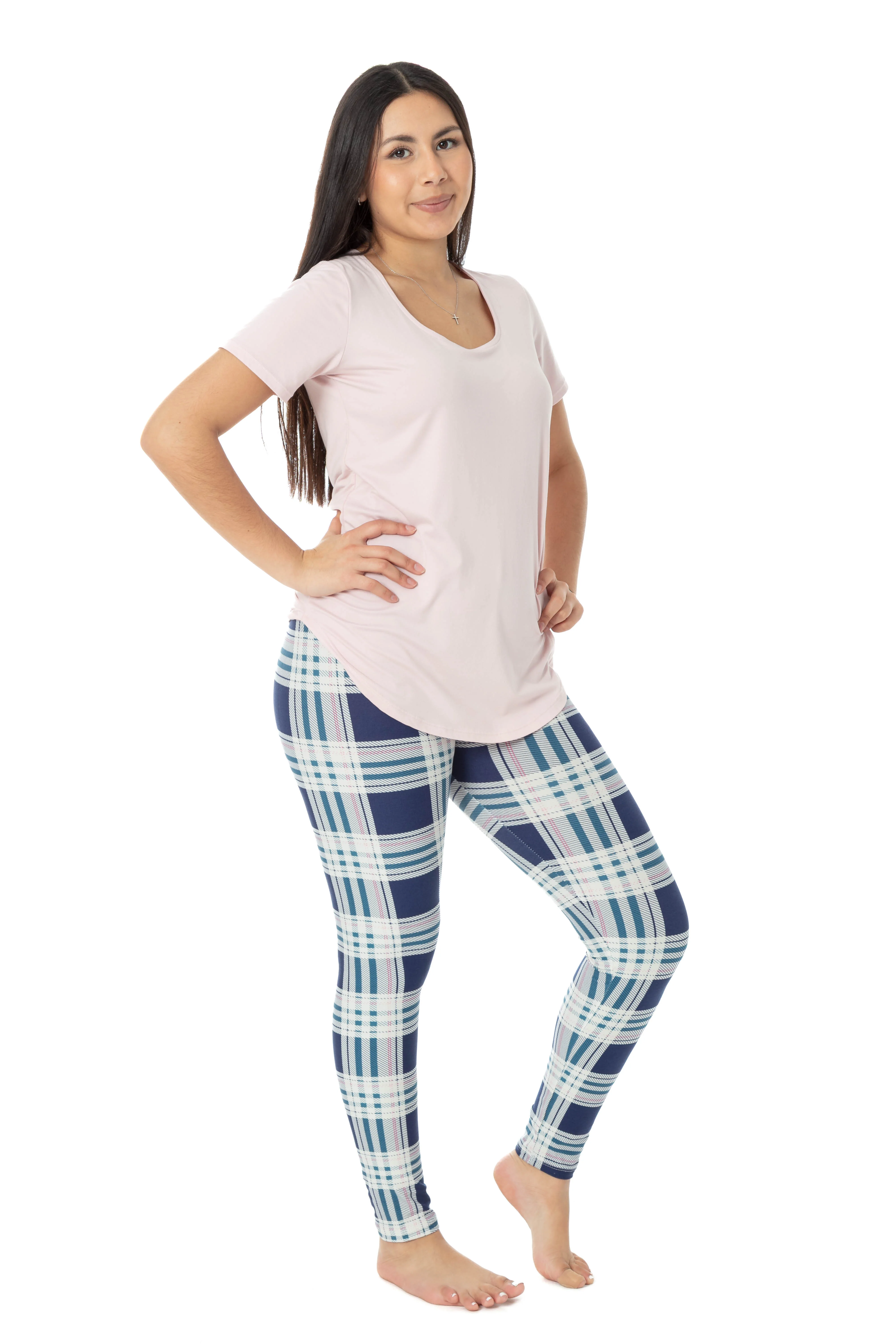 Blue & Pink Plaid - All Season Leggings - Image 3