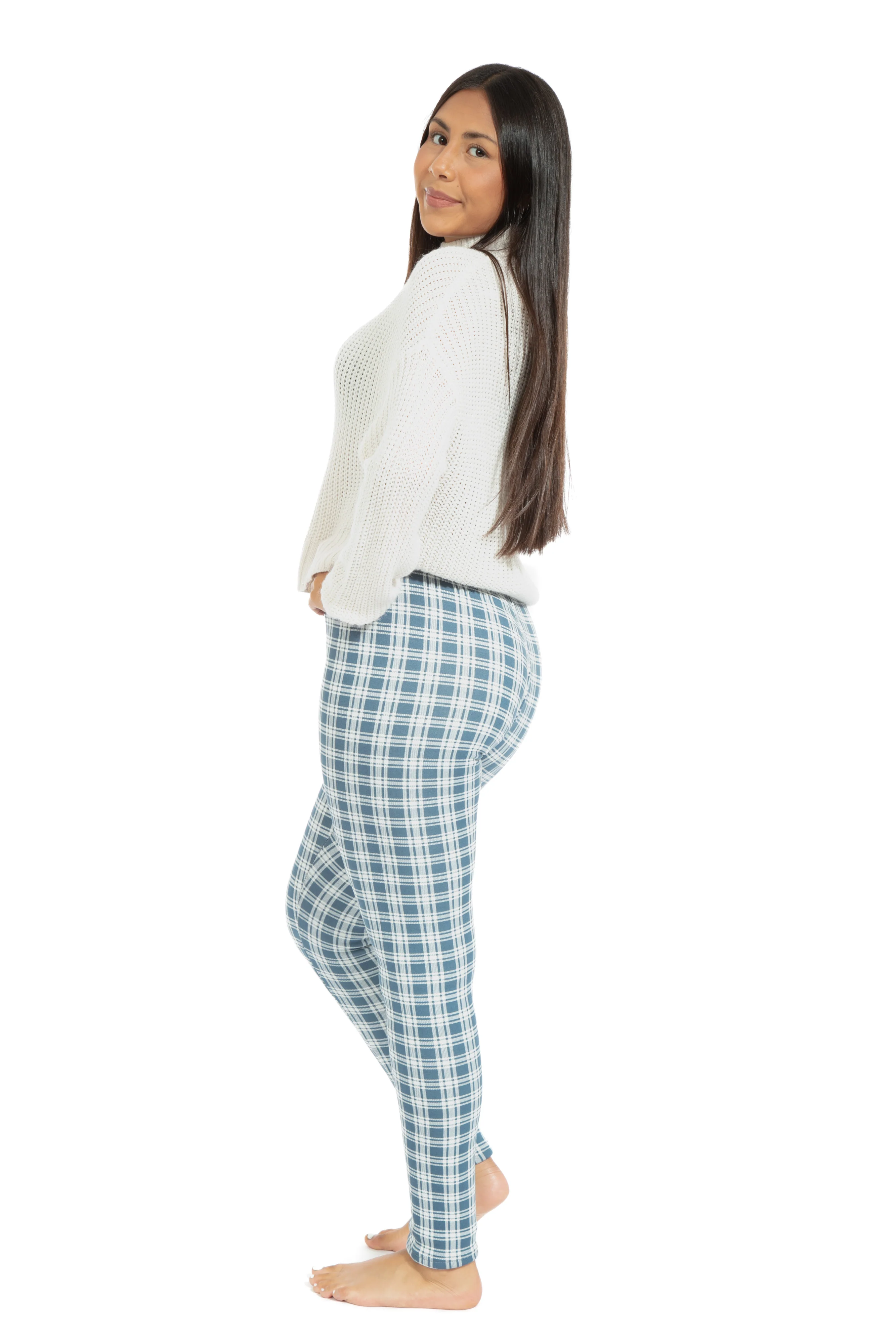 Bluish Tartan - Cozy Lined Leggings - Image 2