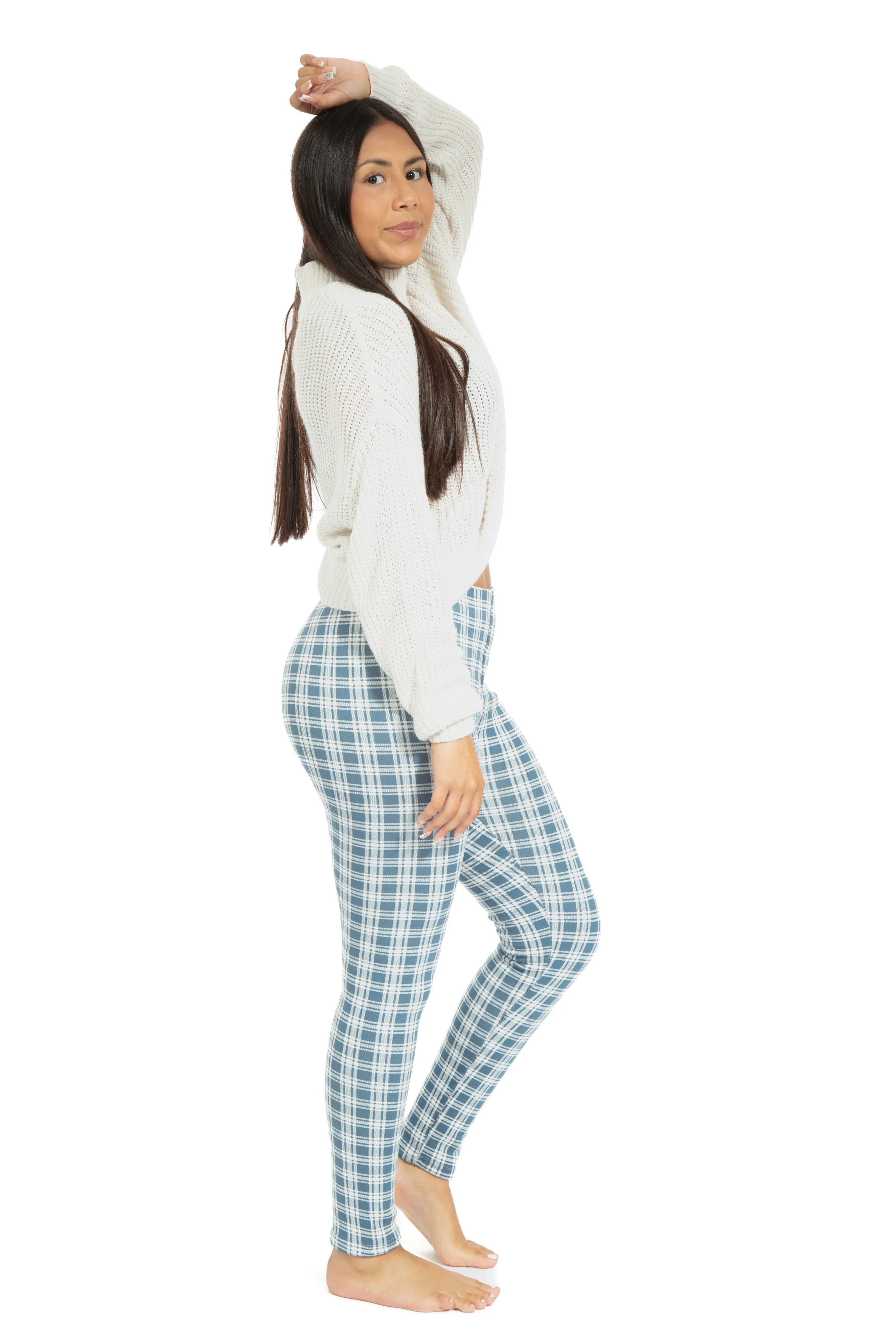 Bluish Tartan - Cozy Lined Leggings - Image 3