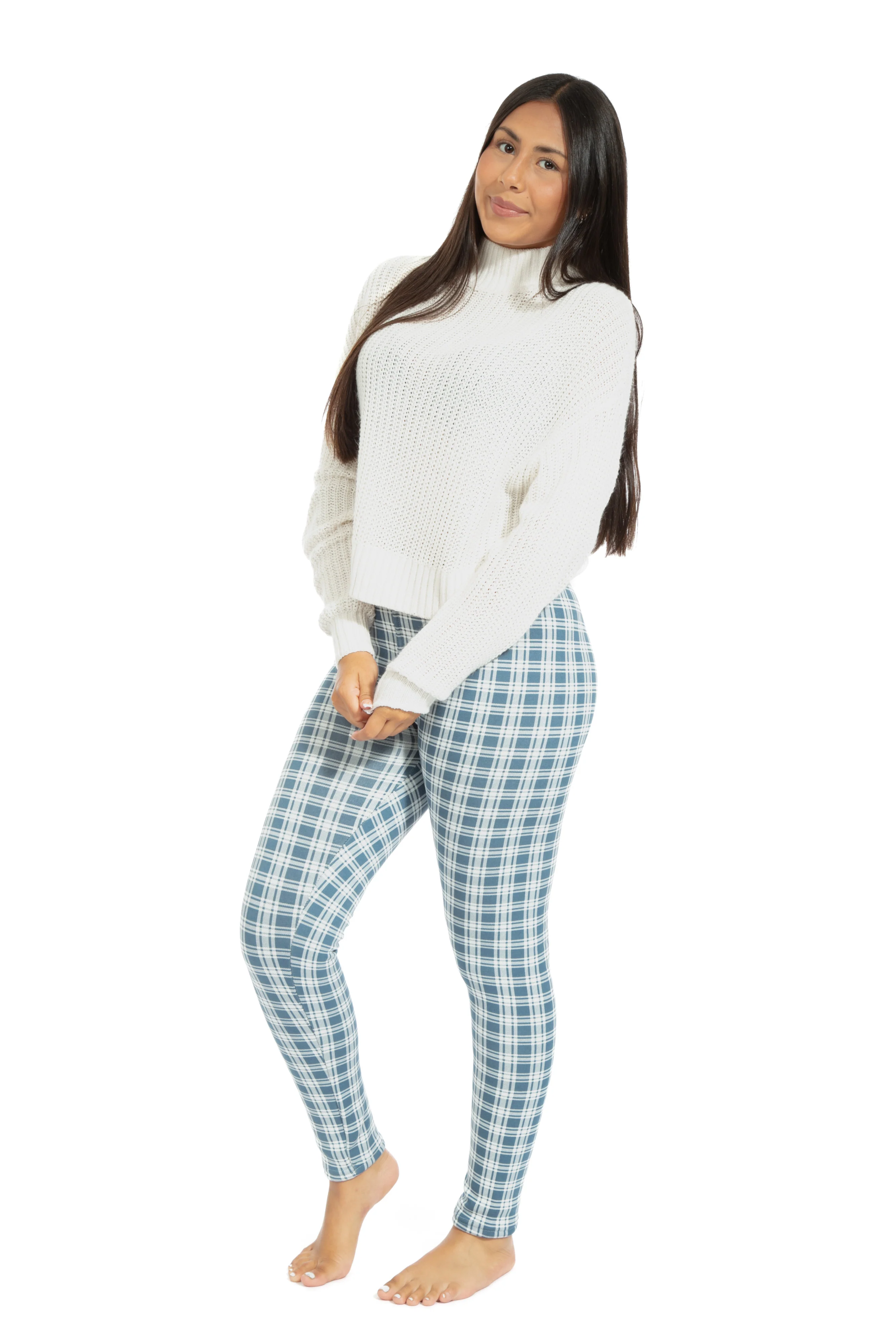 Bluish Tartan - Cozy Lined Leggings - Image 4