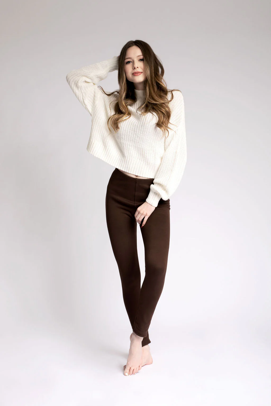 Brown - Cozy Lined Leggings - Image 3