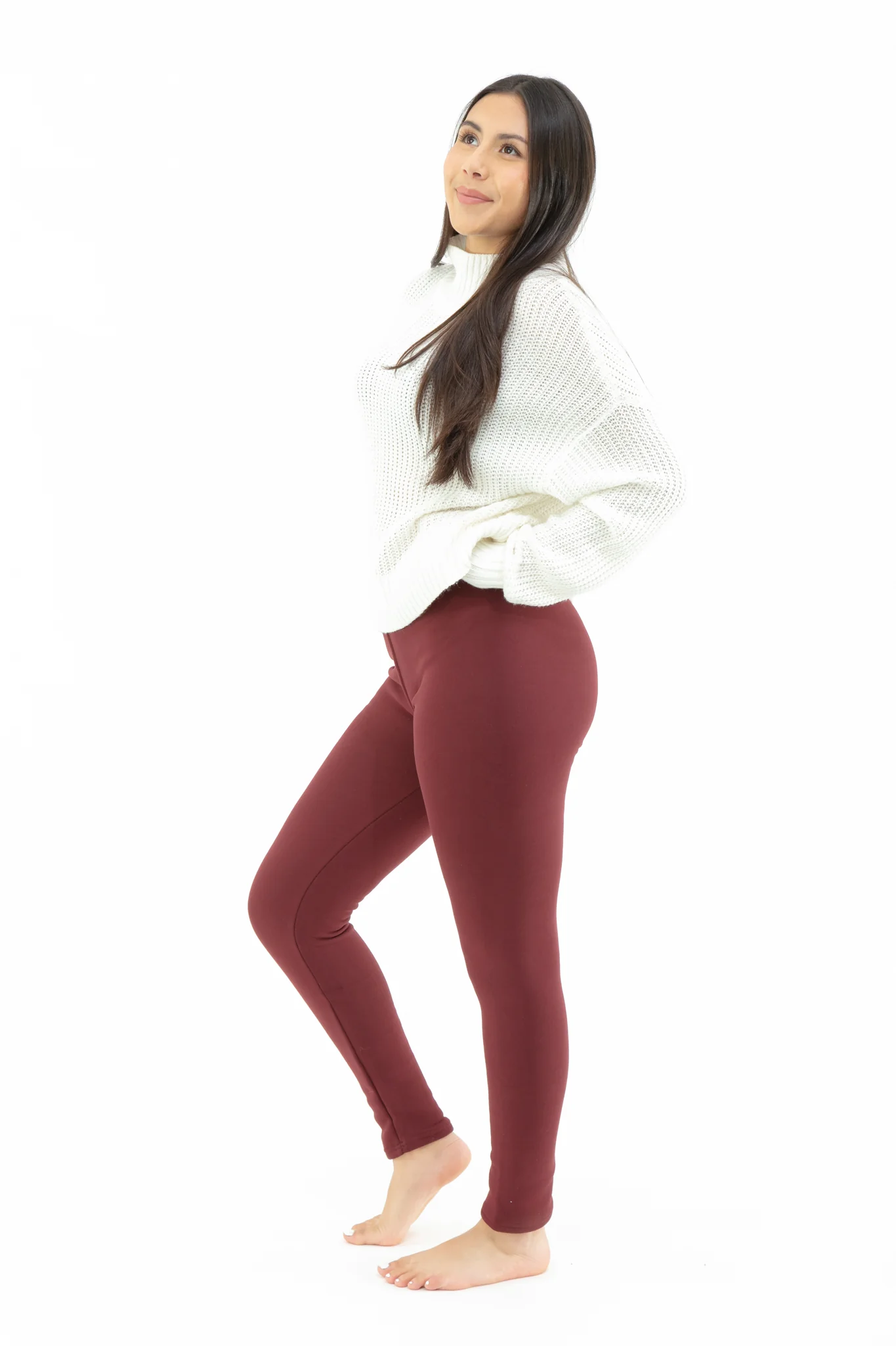 Burgundy - Cozy Lined Leggings - Image 4