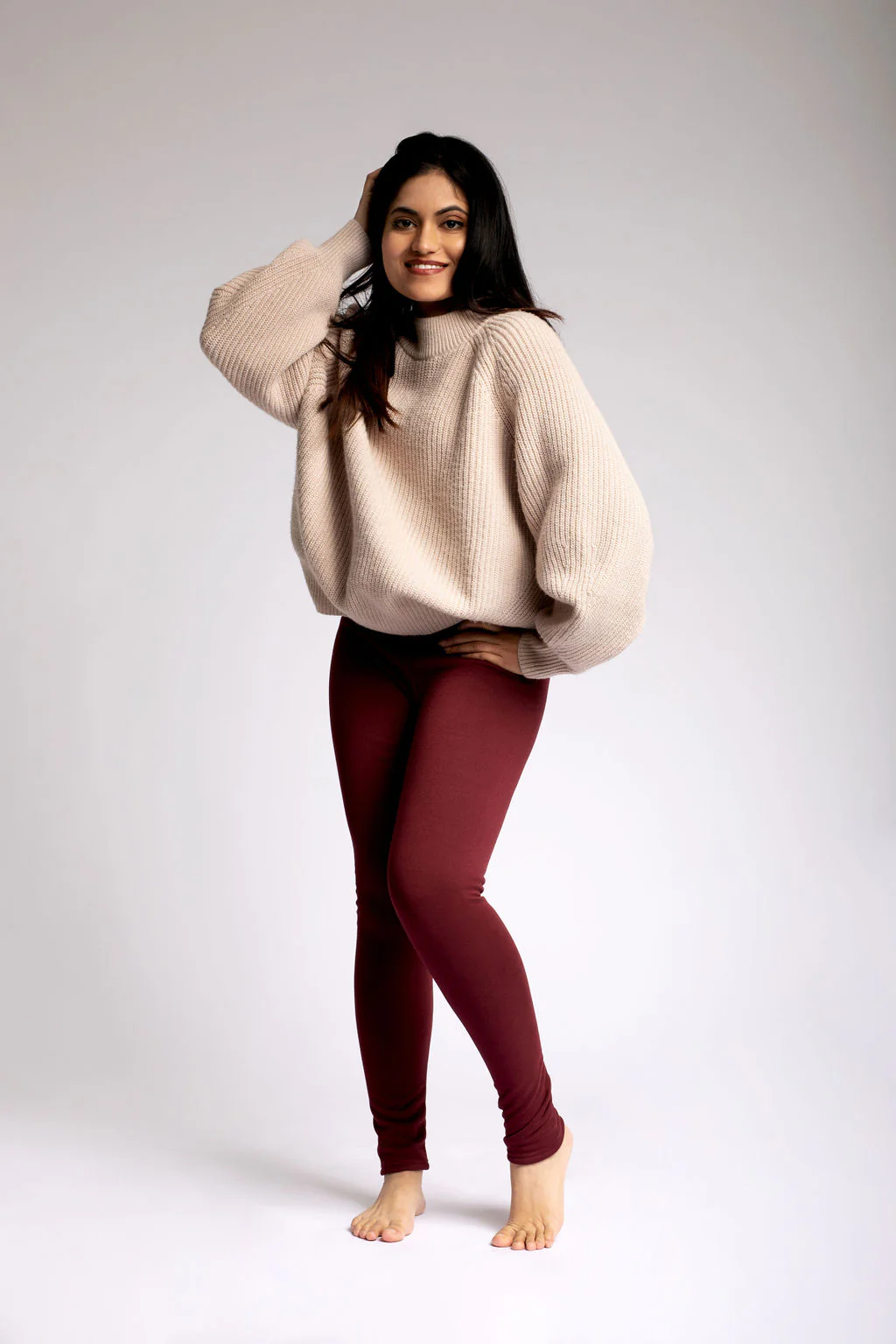 Burgundy - Cozy Lined Leggings - Image 6