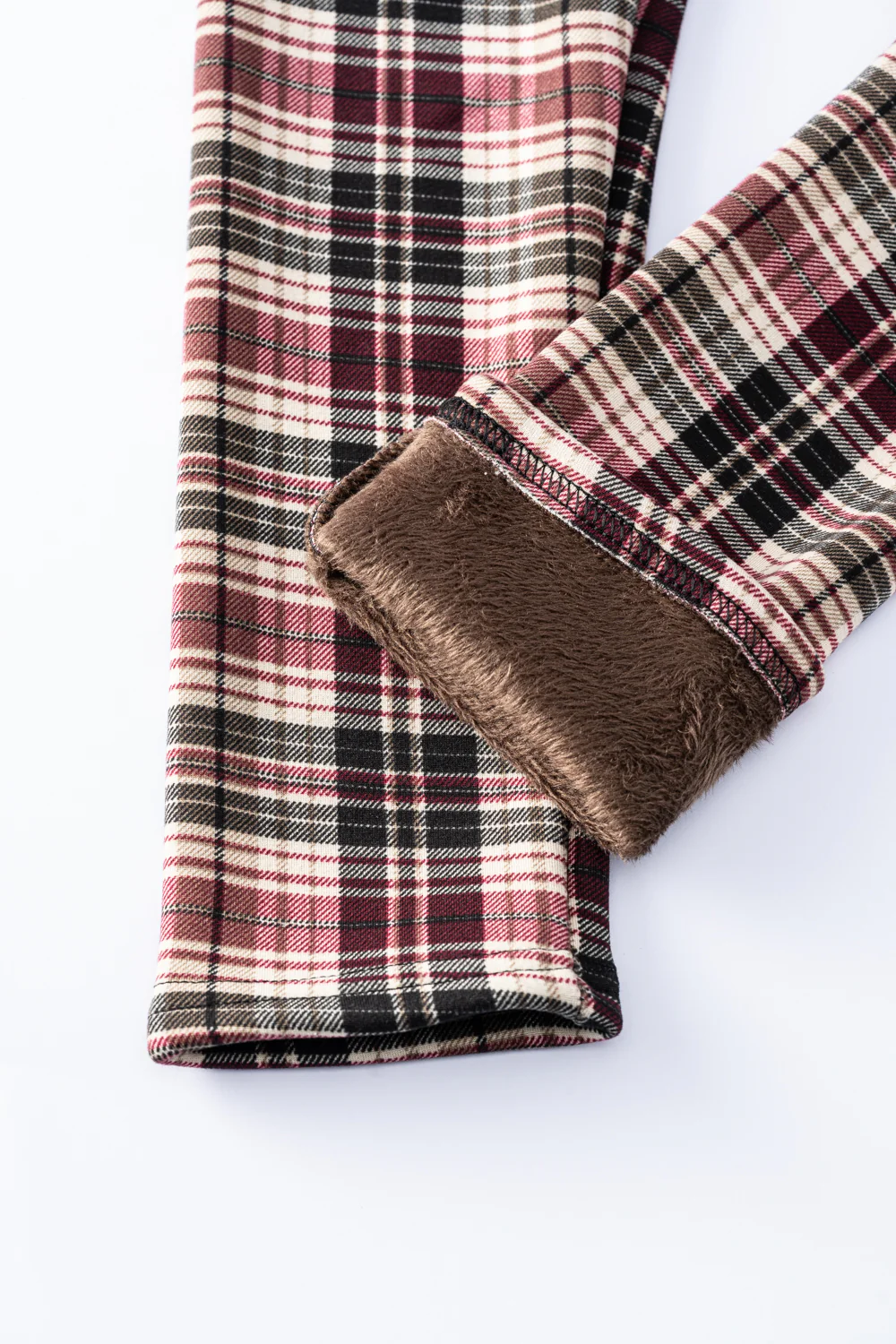 Burgundy Plaid - Cozy Lined Leggings - Image 7