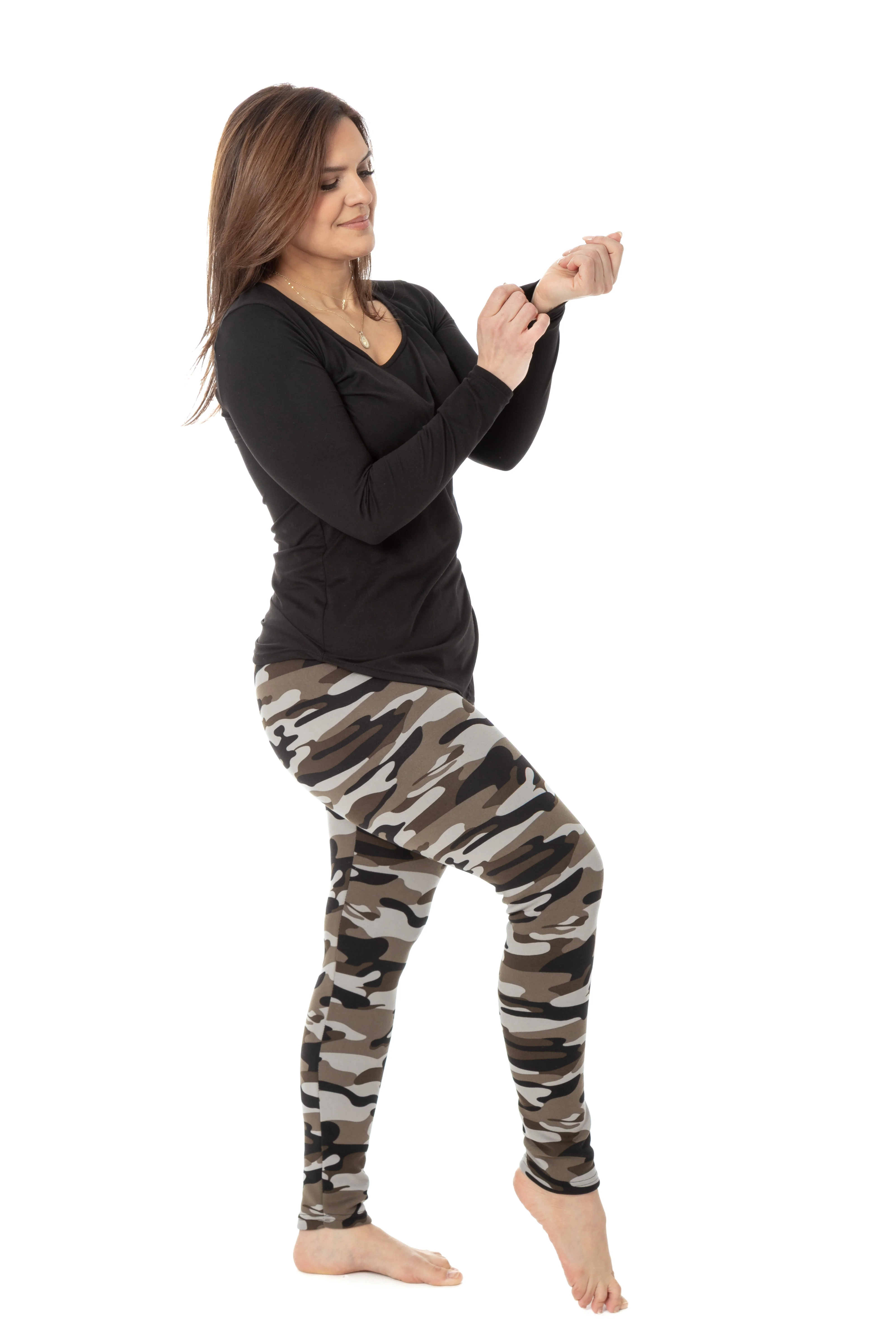 Grey Camouflage - Cozy Lined Leggings - Image 6