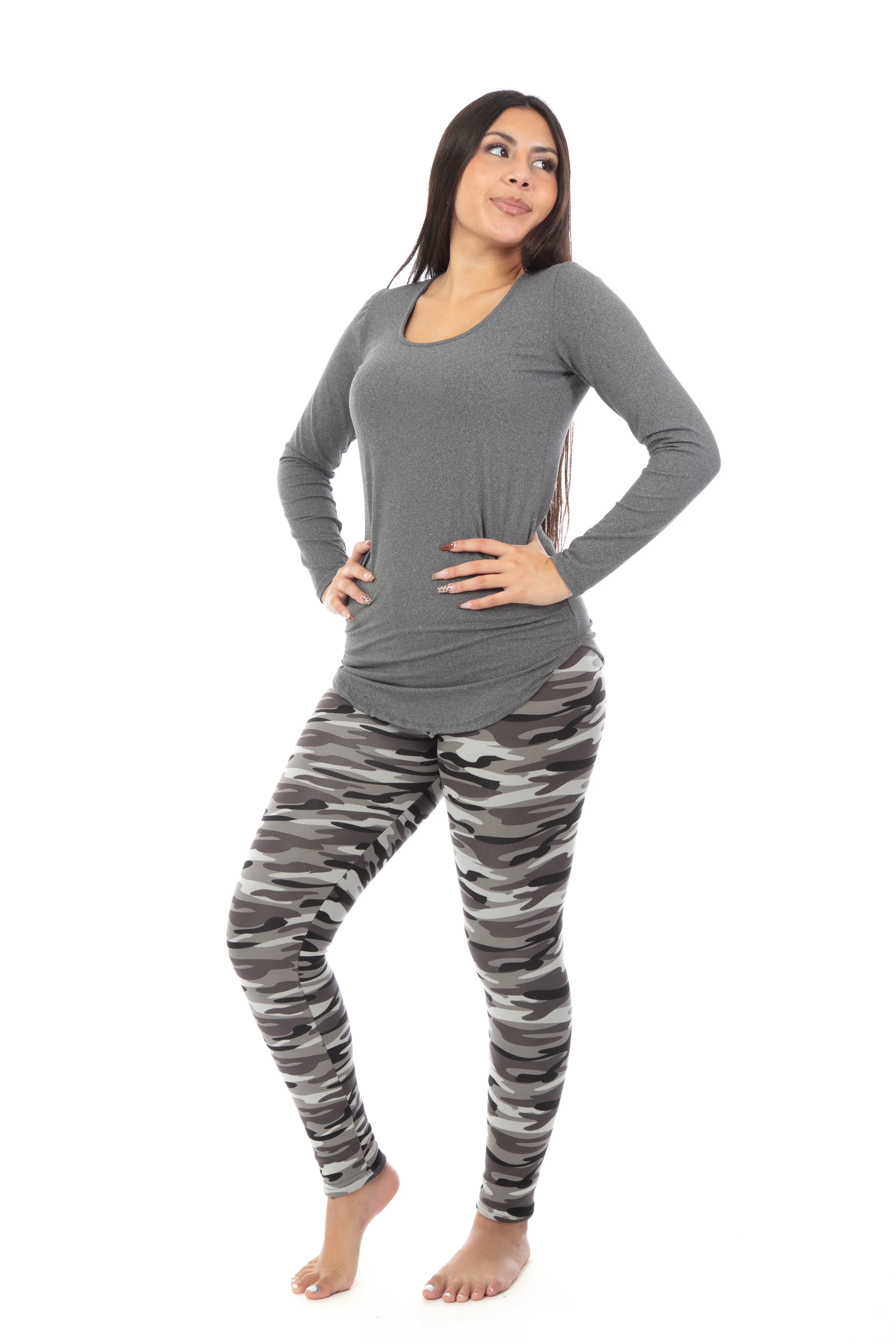 Grayish Camouflage - Cozy Lined Leggings - Image 4