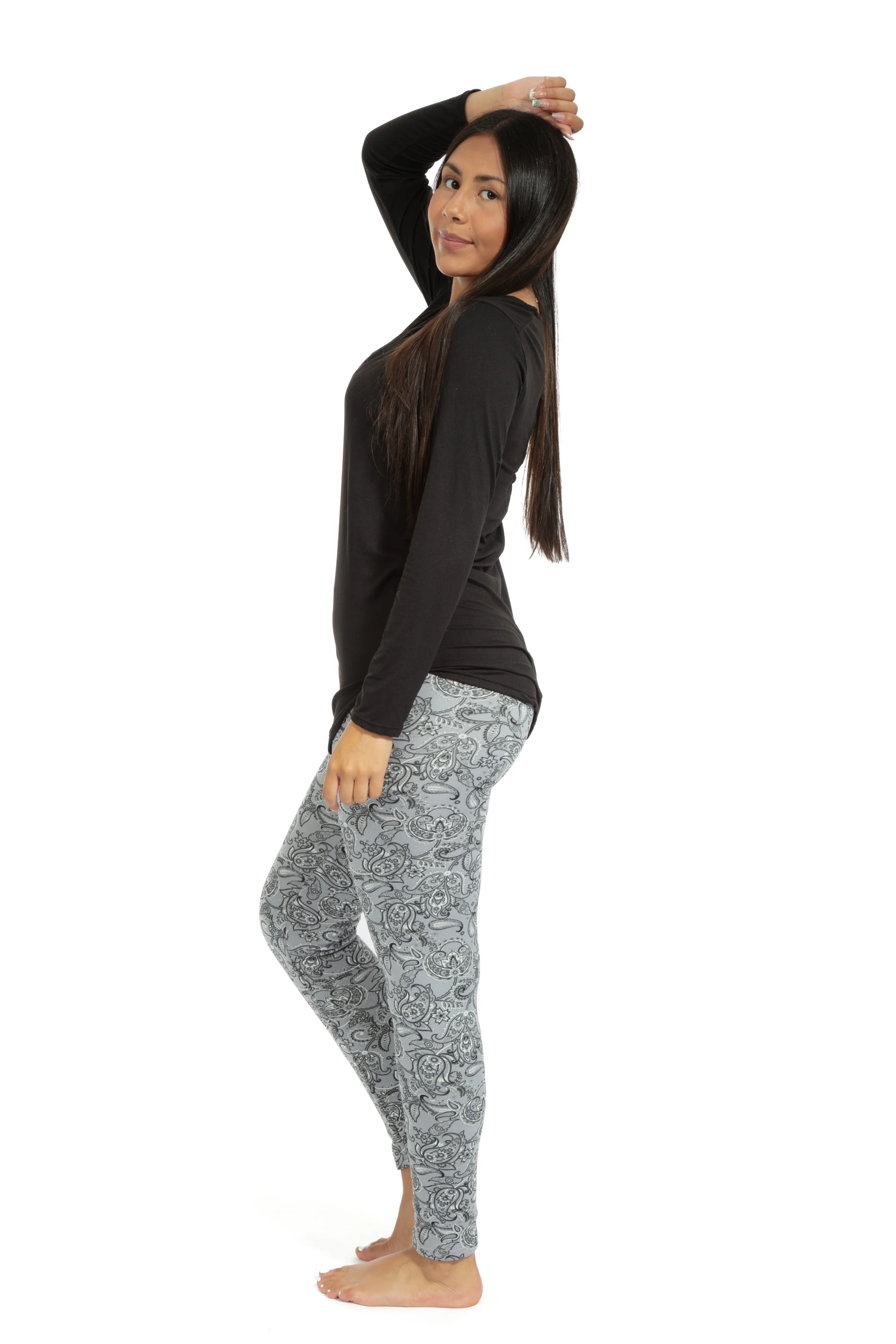 Gray Paisley - Cozy Lined Leggings - Image 2
