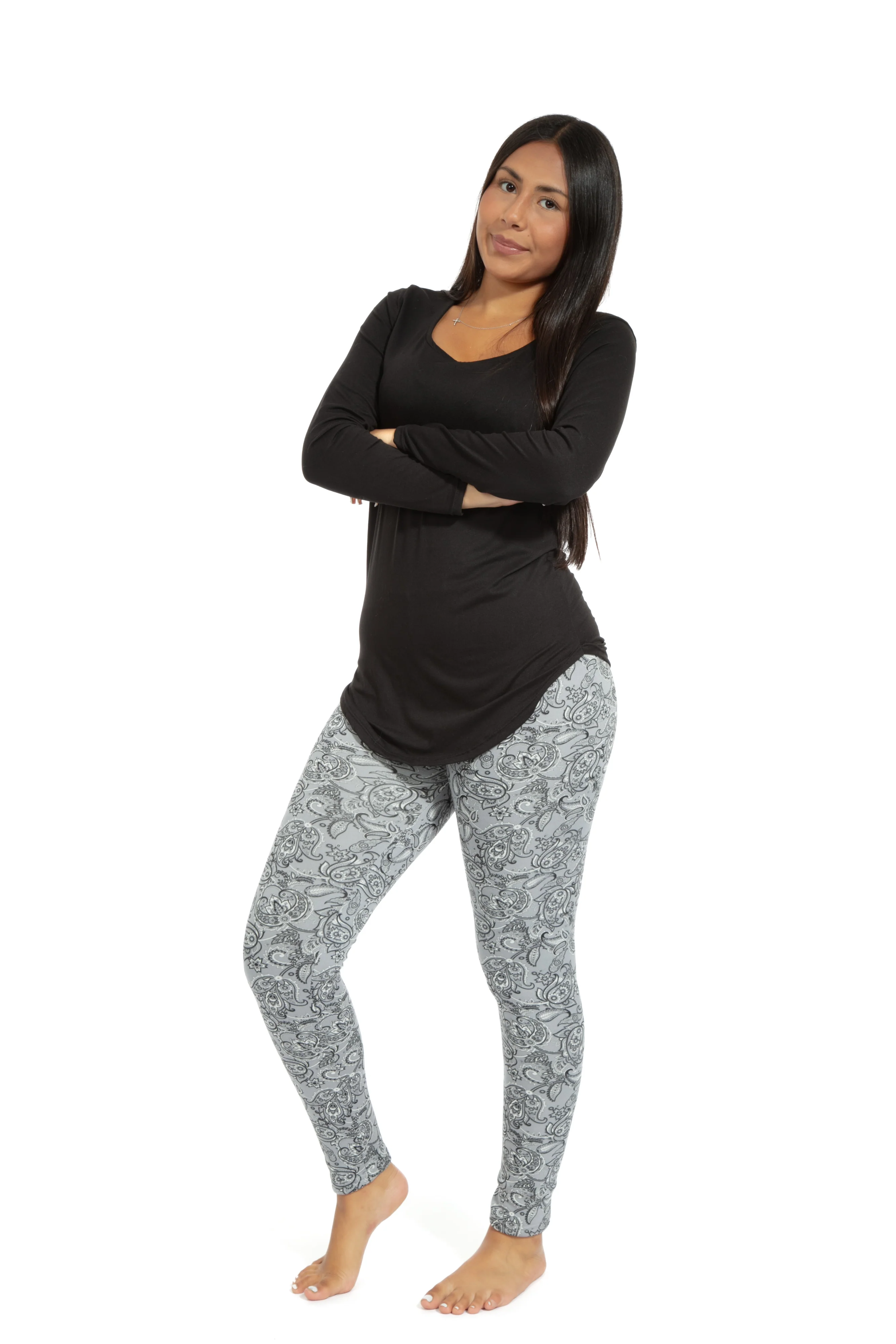 Gray Paisley - Cozy Lined Leggings - Image 4