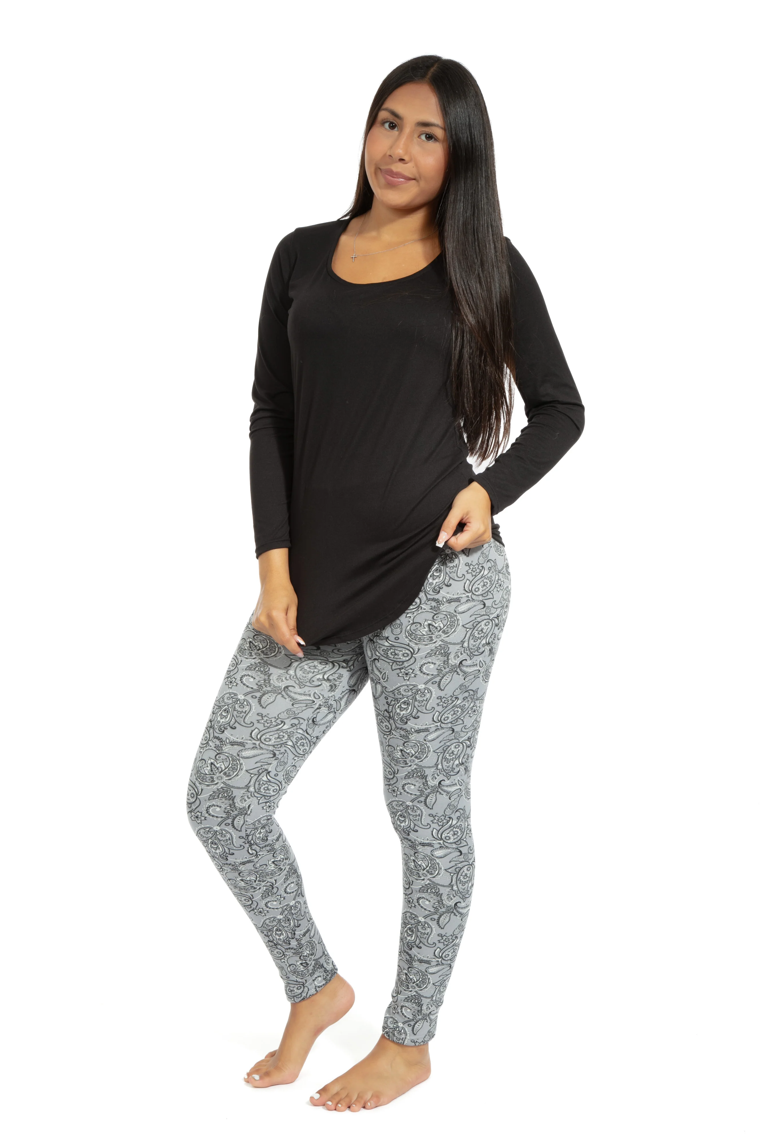 Gray Paisley - Cozy Lined Leggings - Image 6