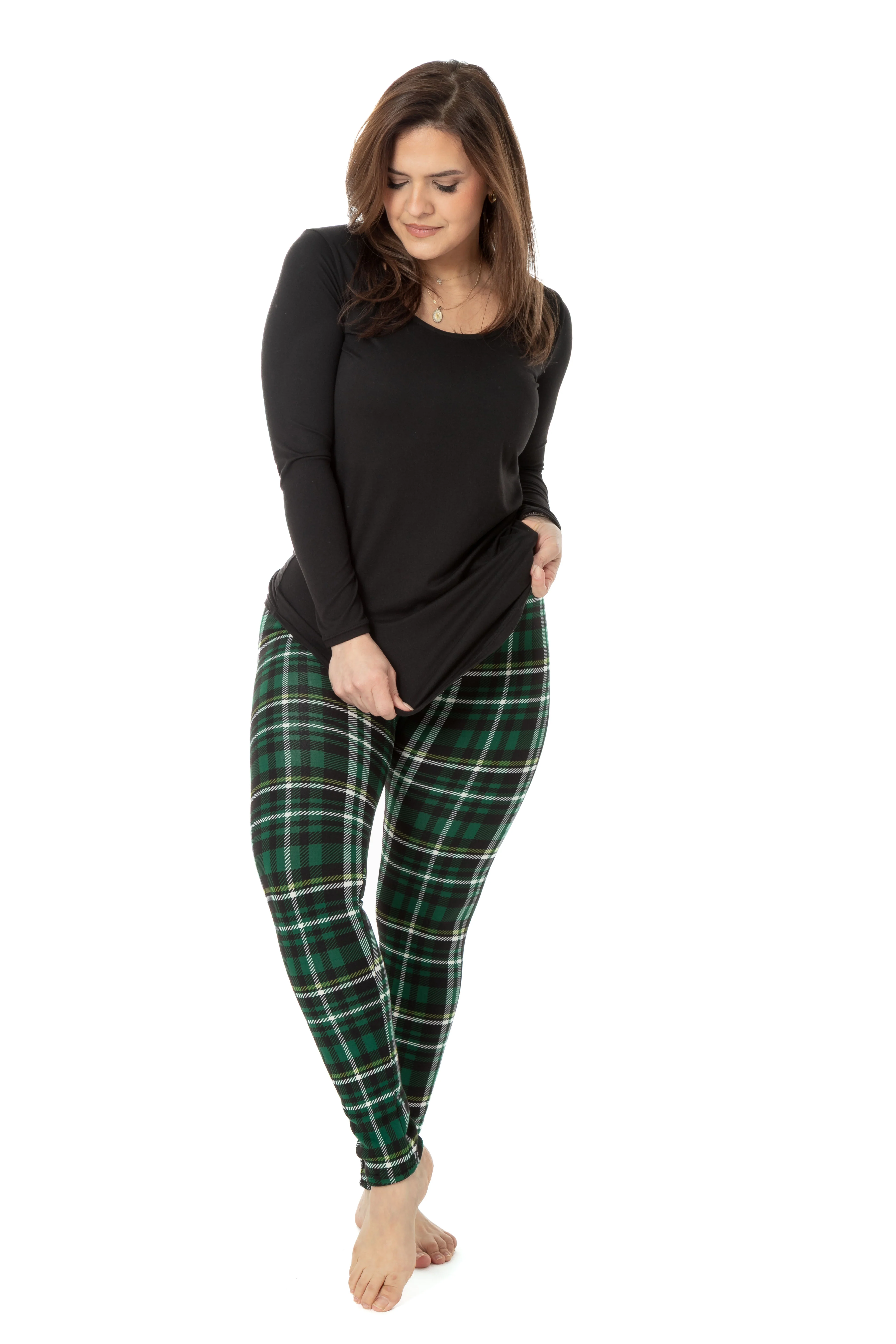 Green Tartan - Cozy Lined Leggings - Image 2