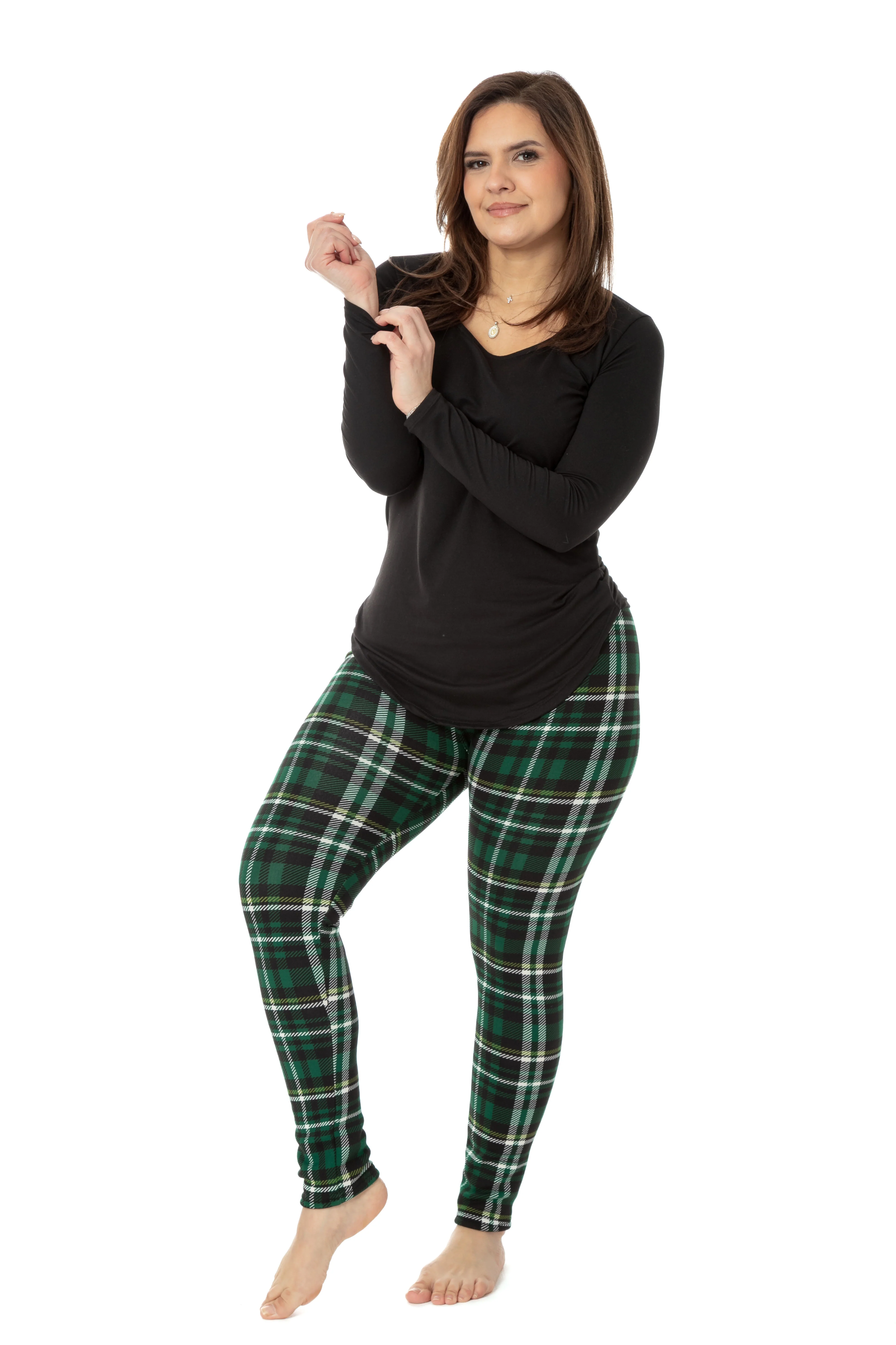 Green Tartan - Cozy Lined Leggings - Image 3