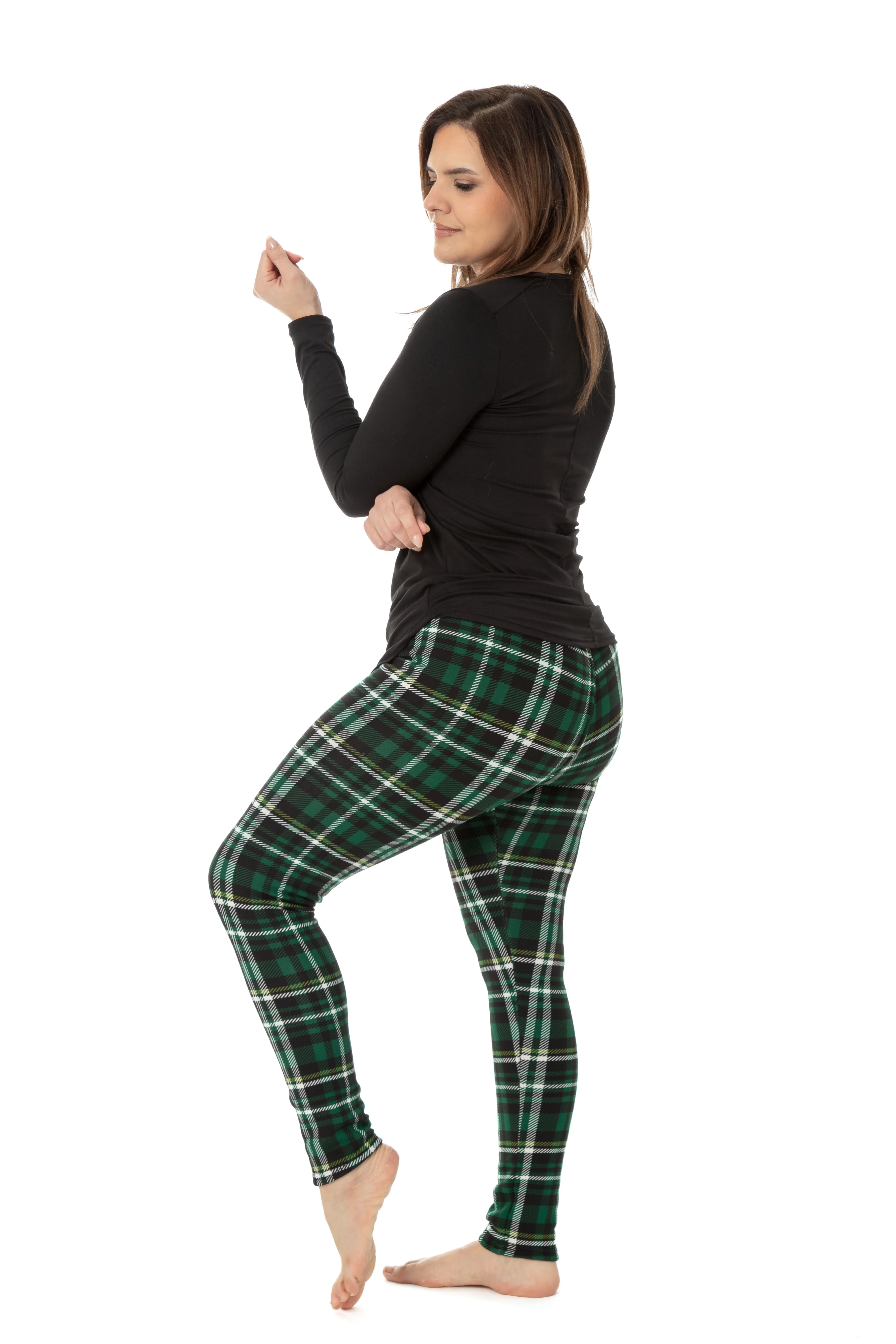 Green Tartan - Cozy Lined Leggings - Image 4