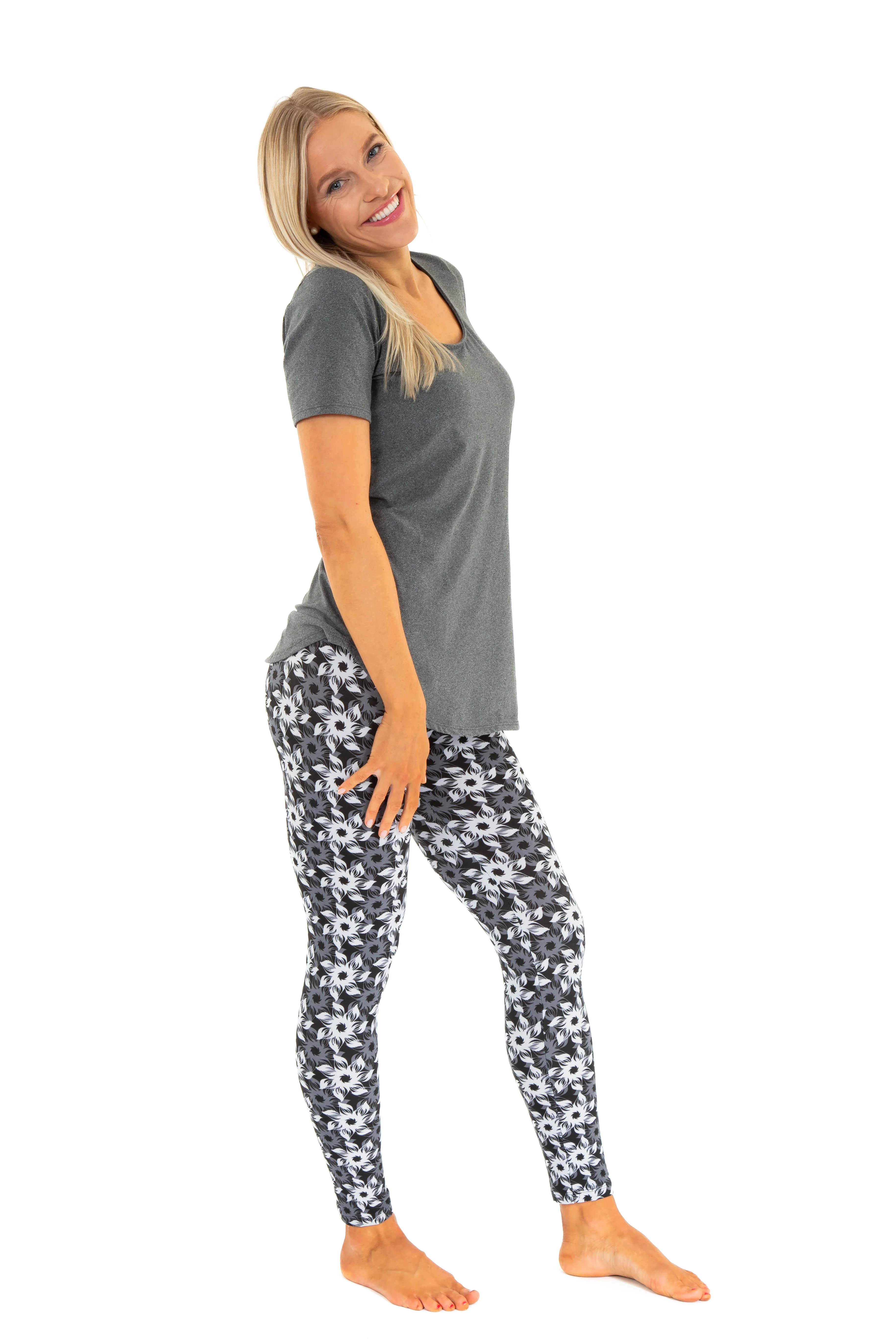 Grey & White Flowers - All Season Leggings - Image 3