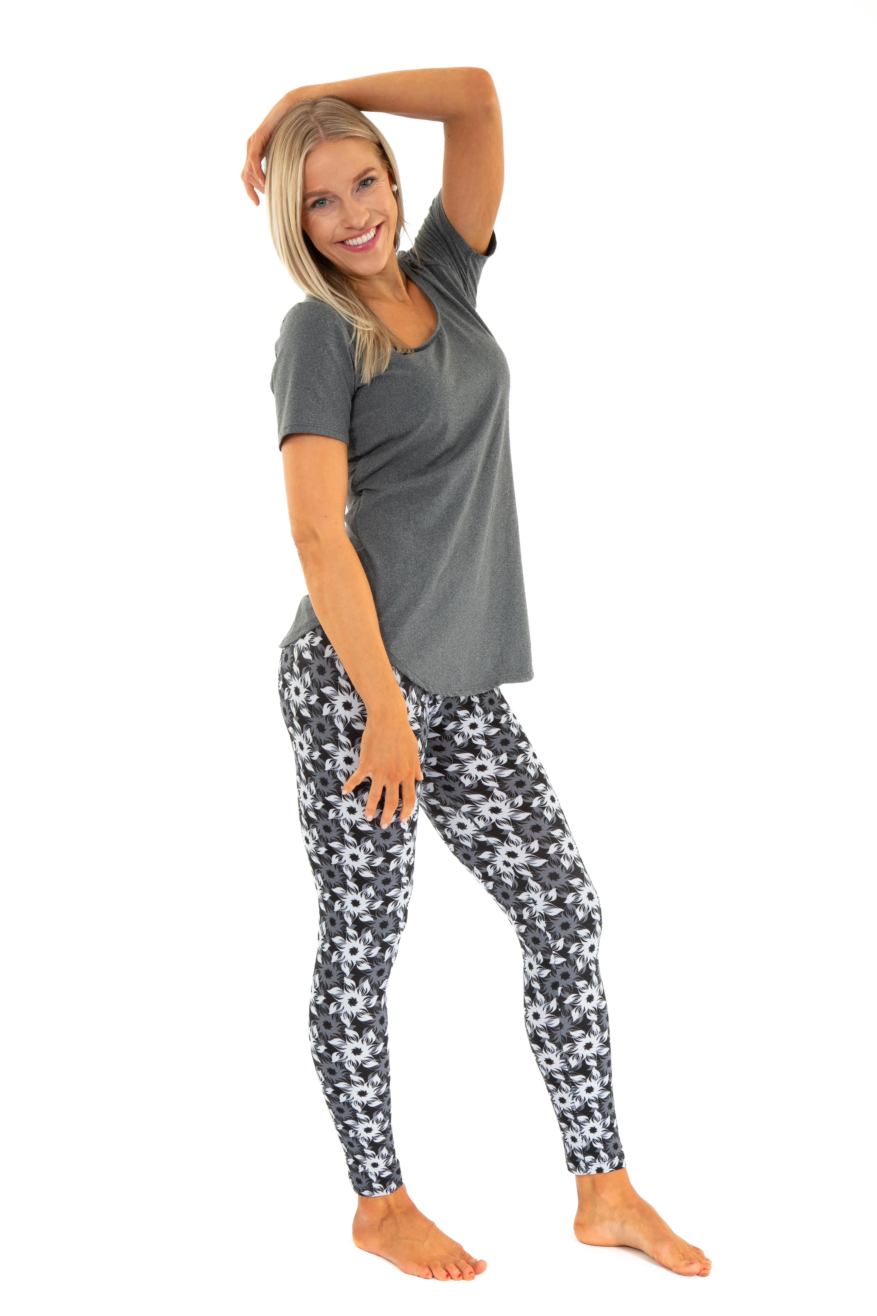 Grey & White Flowers - All Season Leggings - Image 4