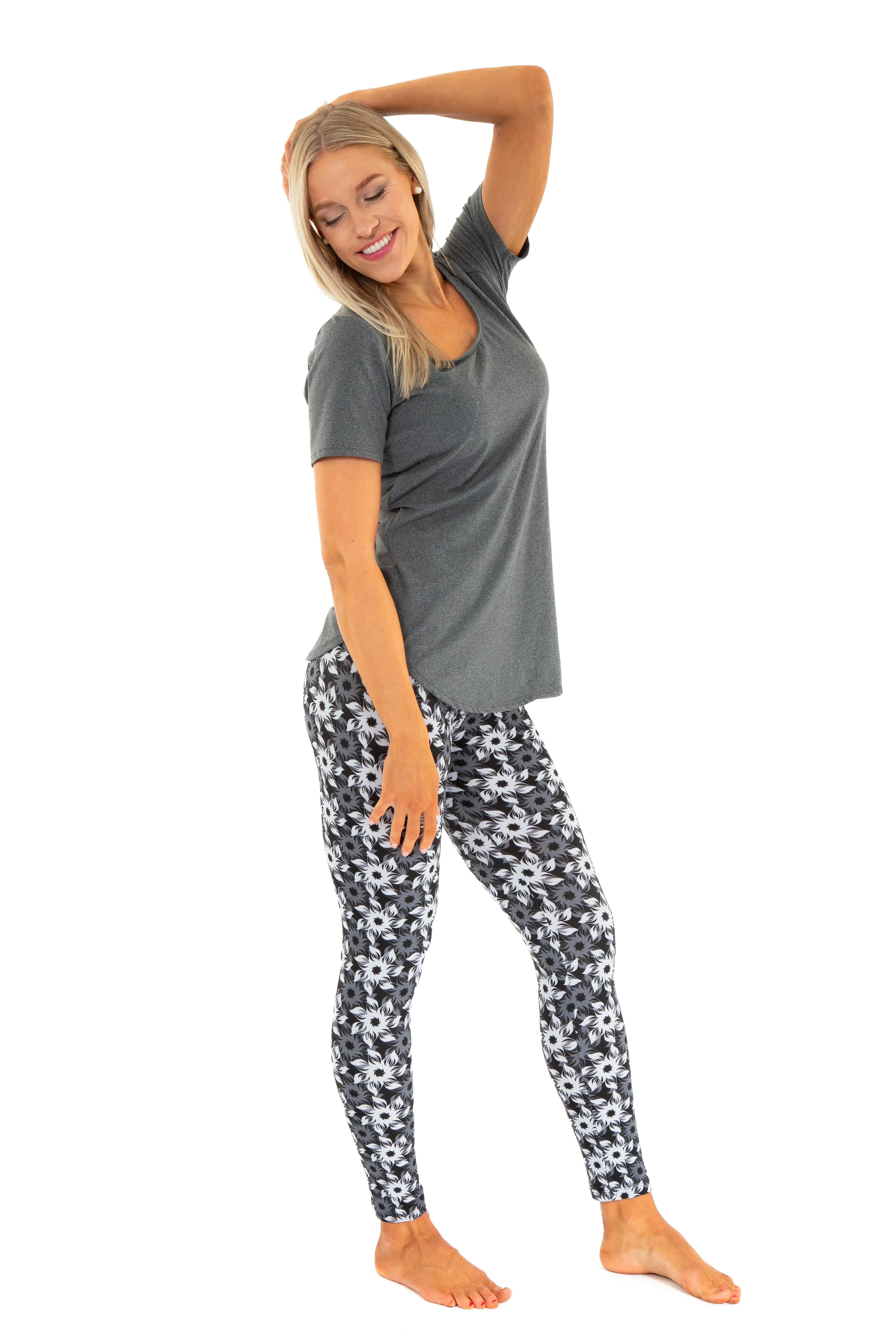 Grey & White Flowers - All Season Leggings - Image 5