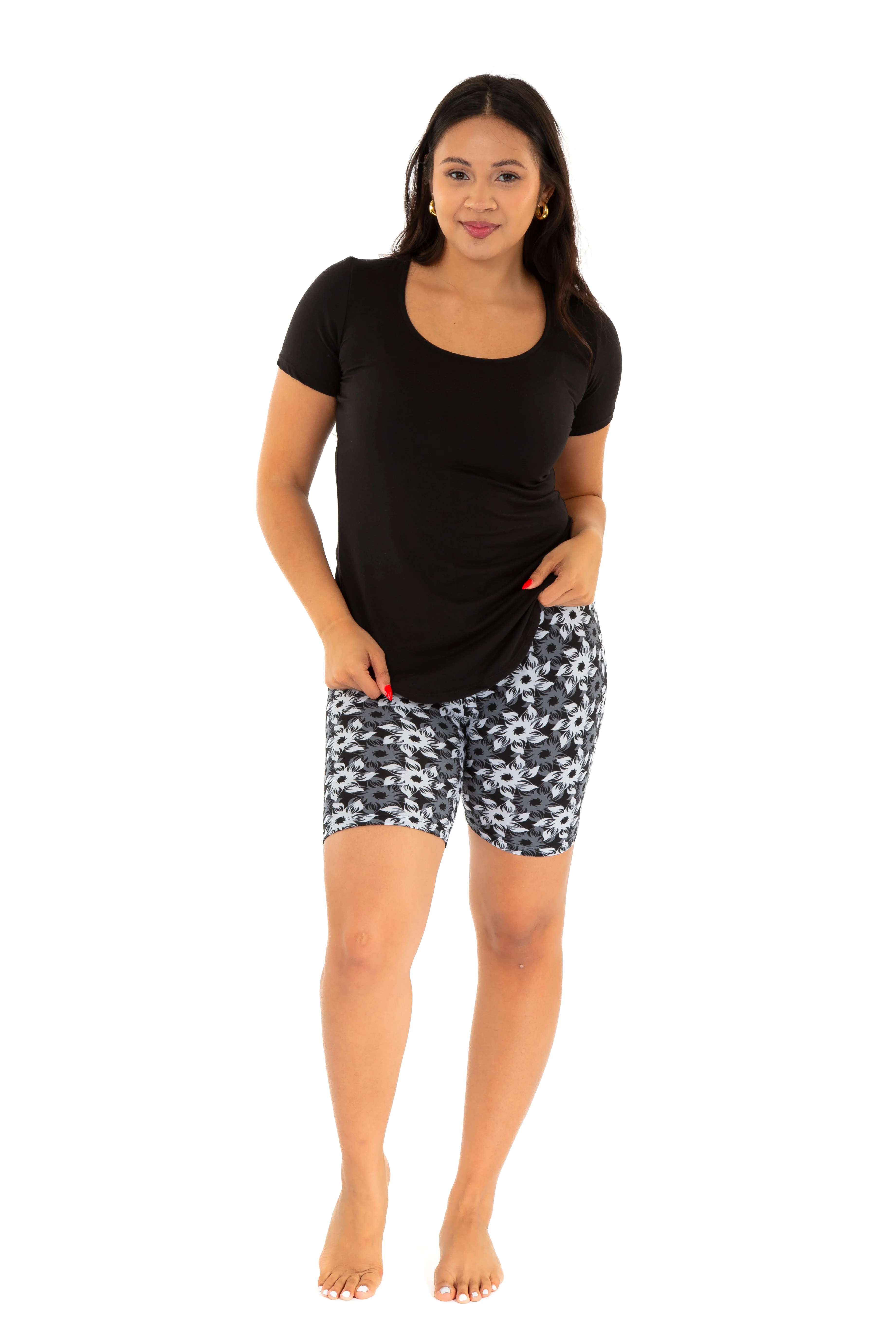 Grey & White Flowers - Shorts - Image 2