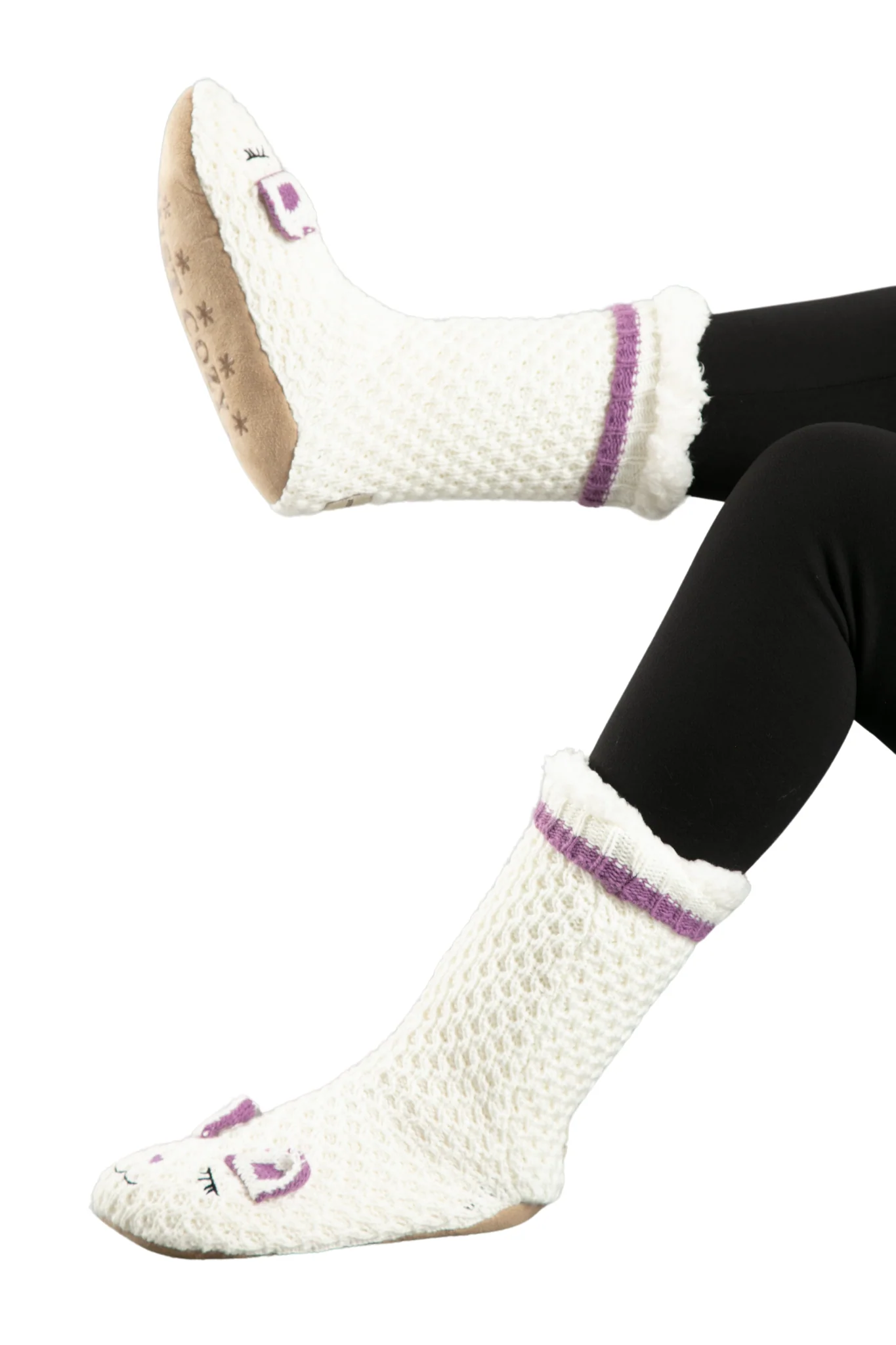 White & Purple - Cozy Slipper Socks - Image 4