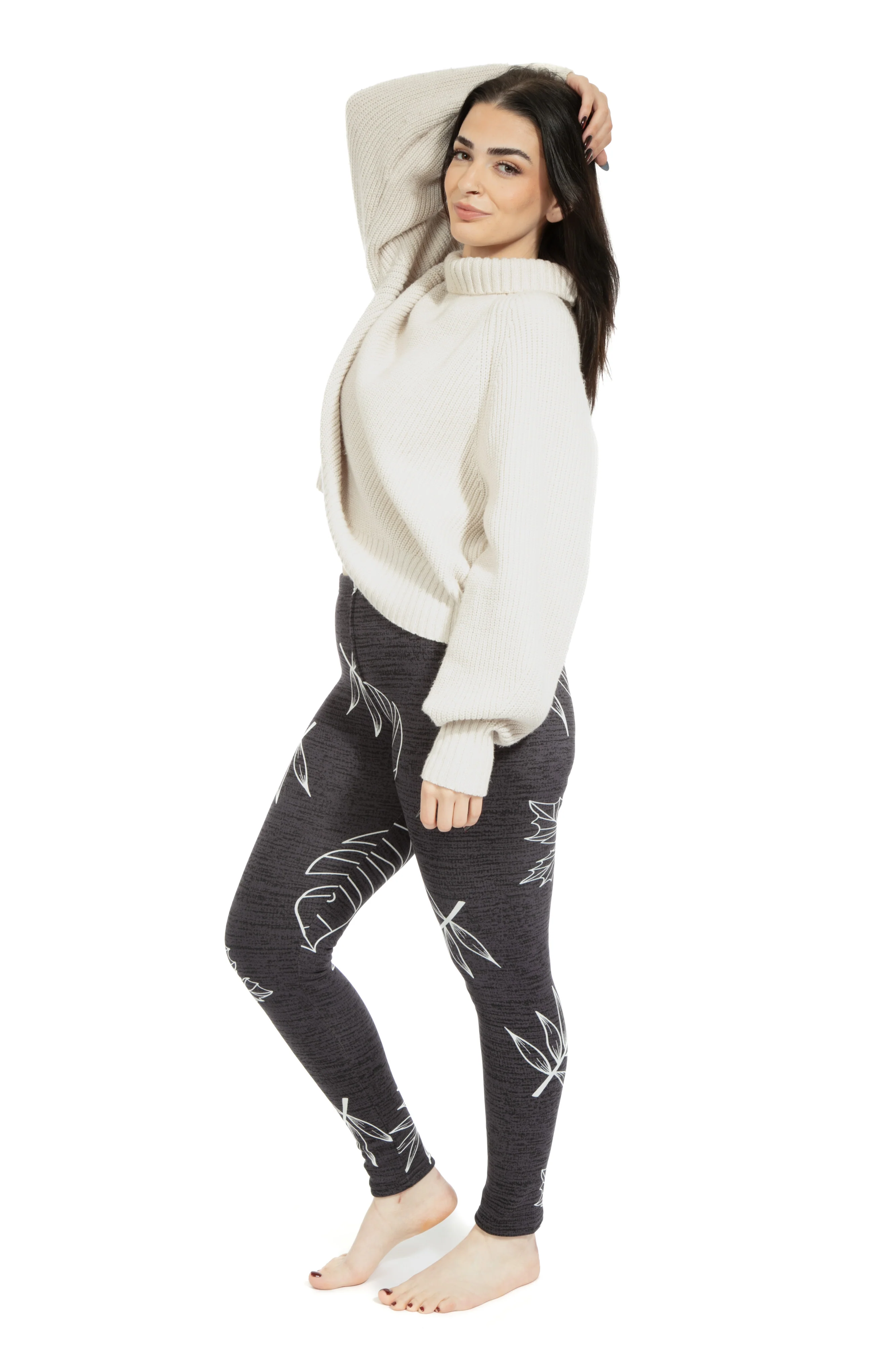Leaves in Gray - Cozy Lined Leggings - Image 2