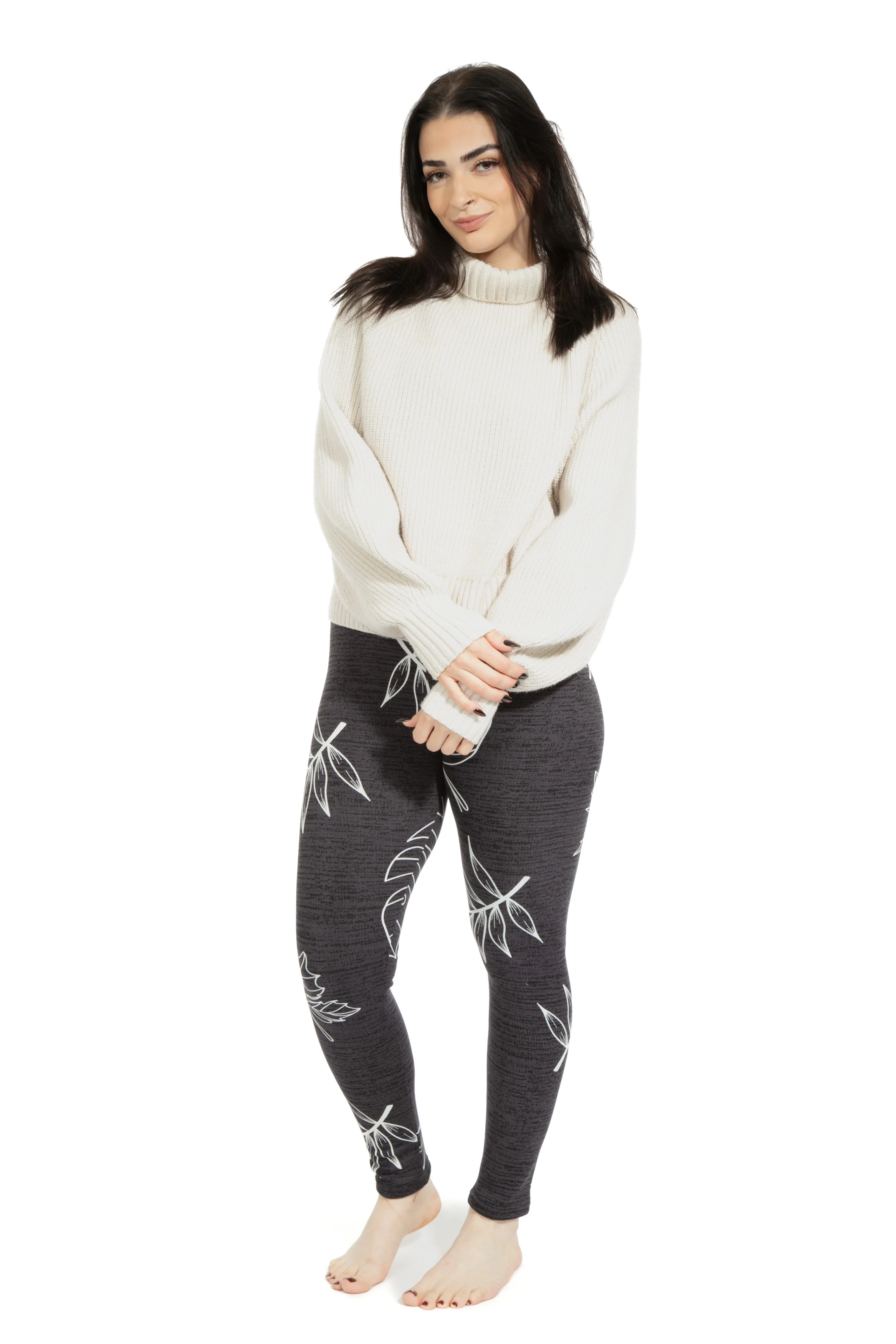 Leaves in Gray - Cozy Lined Leggings - Image 4