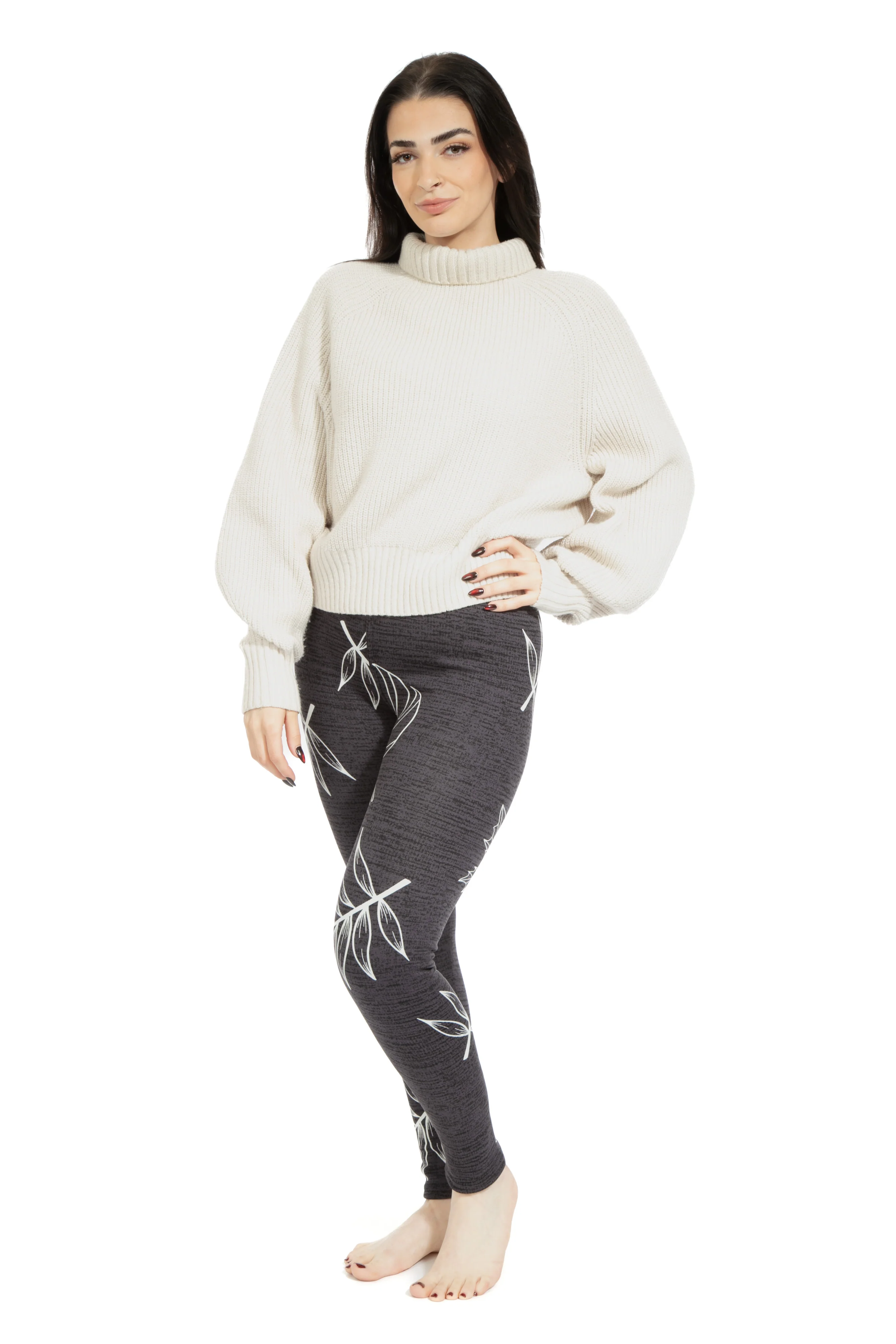 Leaves in Gray - Cozy Lined Leggings - Image 5