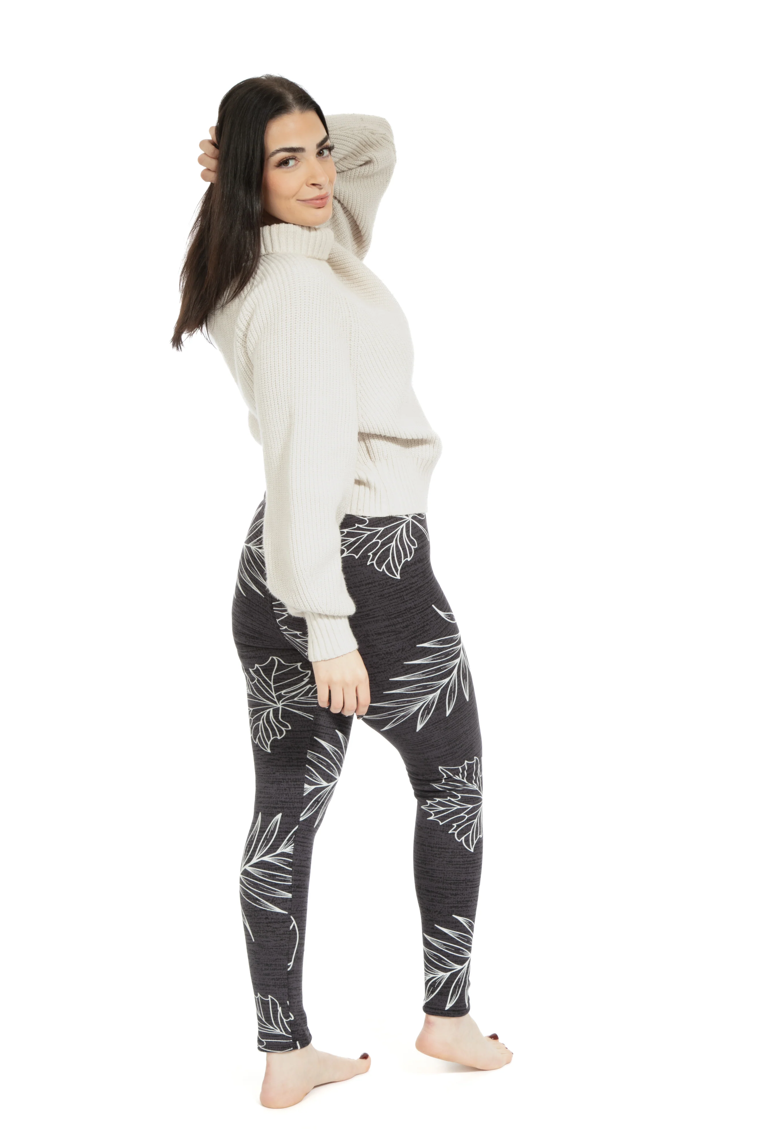 Leaves in Gray - Cozy Lined Leggings - Image 6