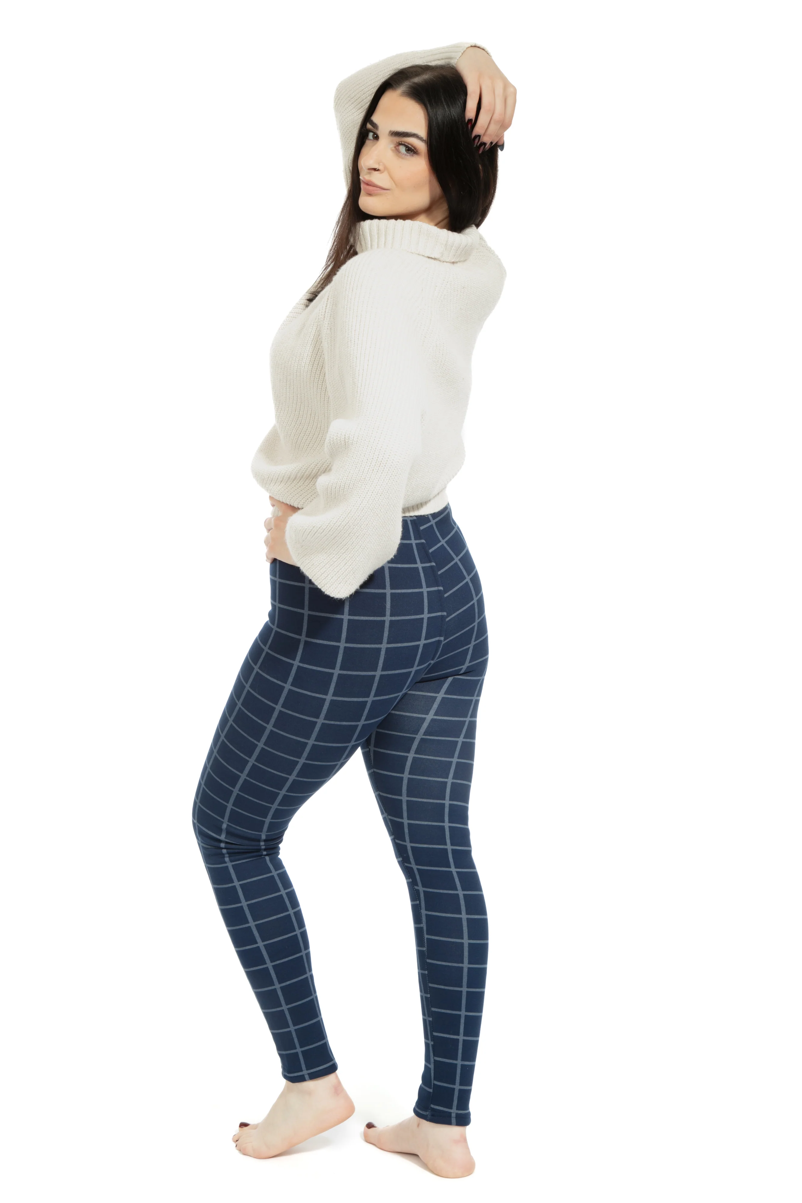 Navy Check - Cozy Lined Leggings - Image 2