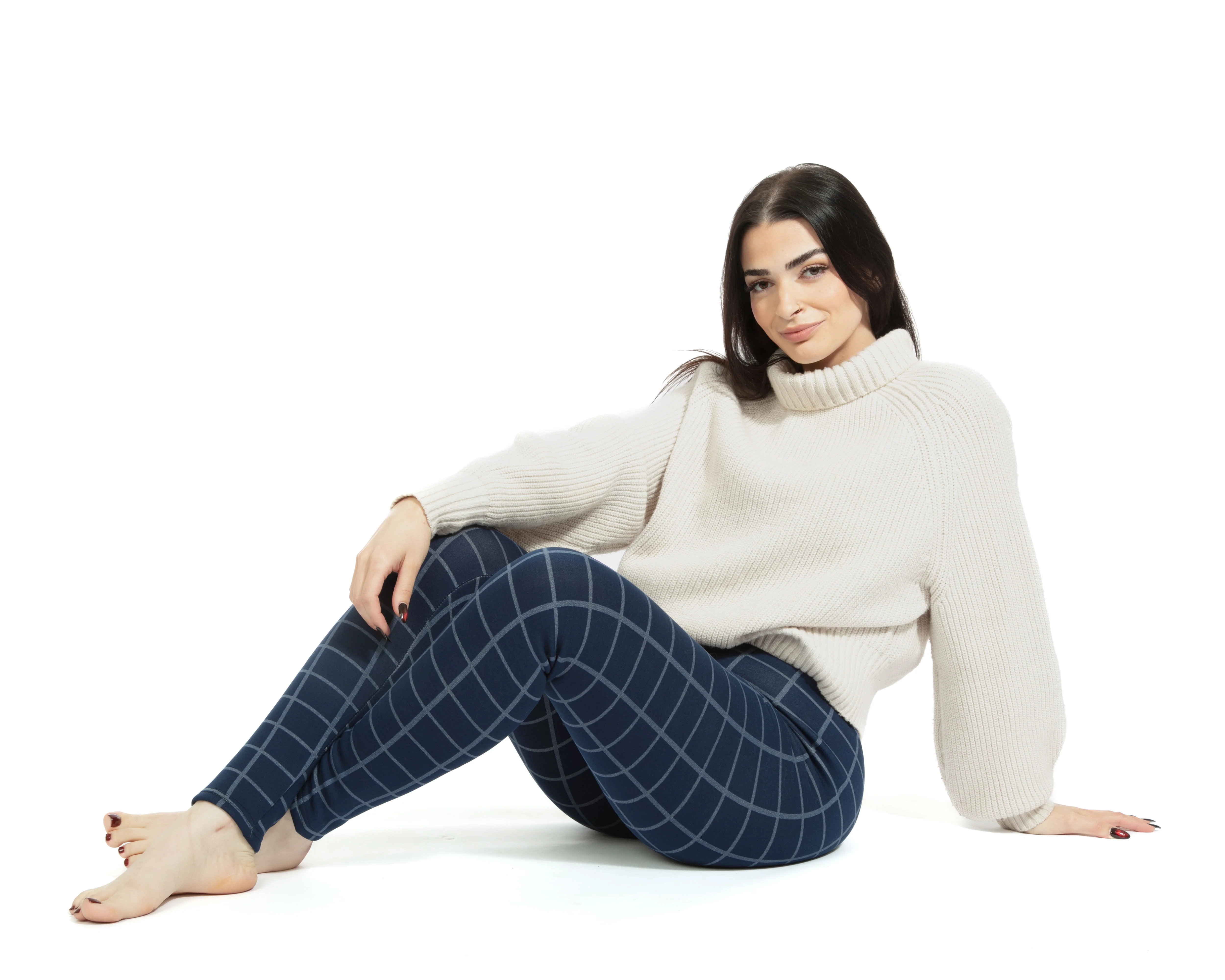 Navy Check - Cozy Lined Leggings - Image 3