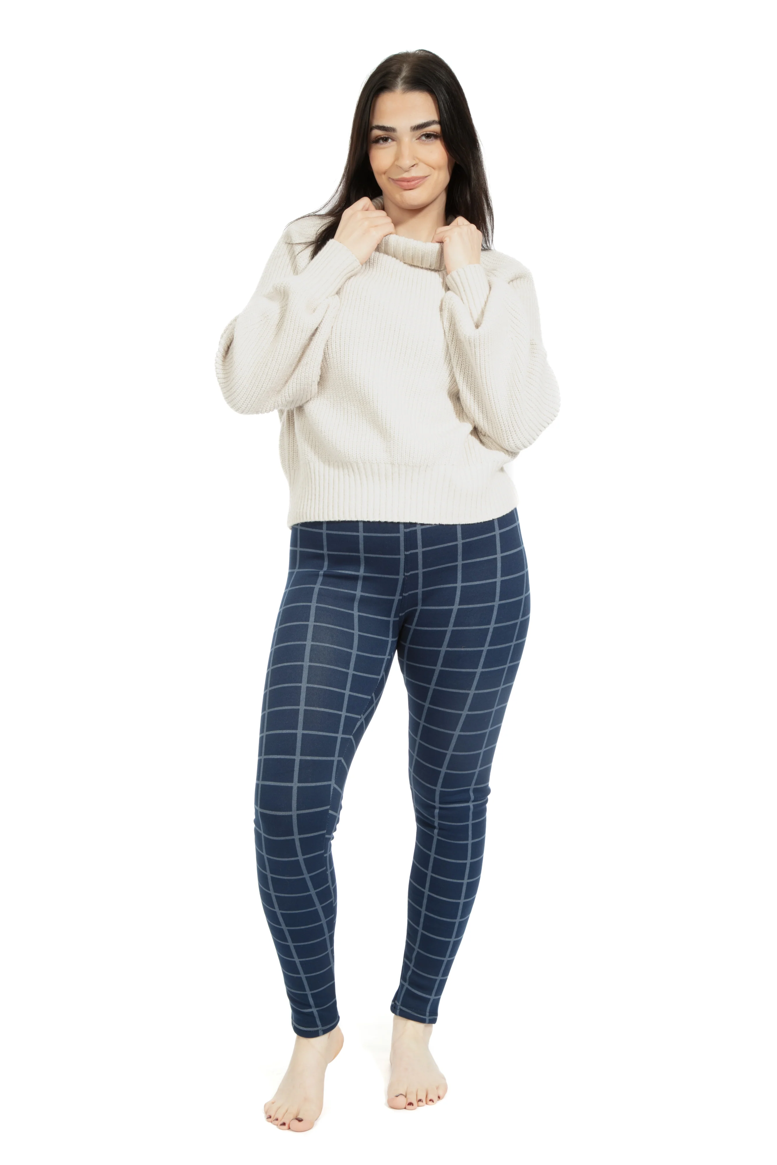 Navy Check - Cozy Lined Leggings - Image 4