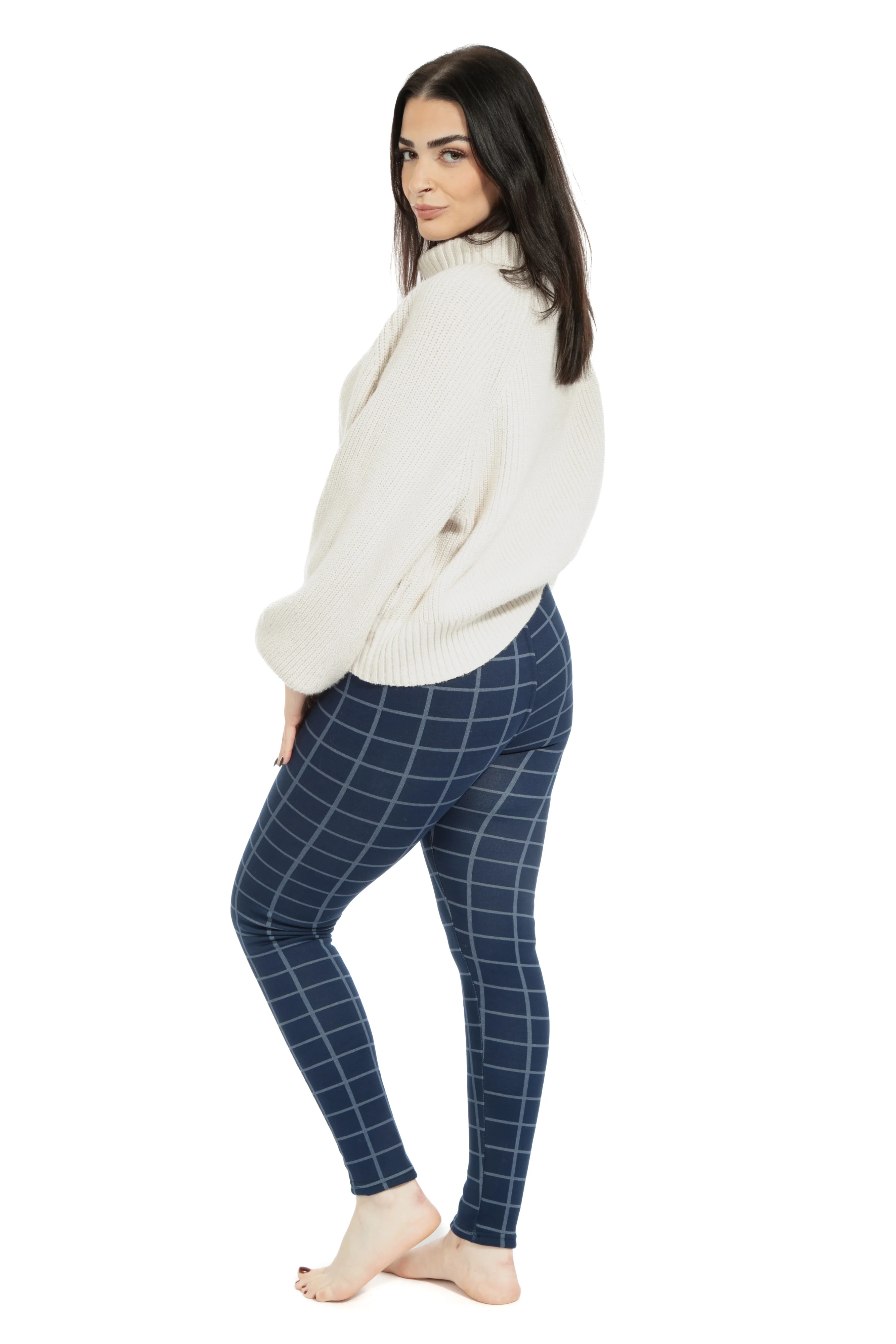 Navy Check - Cozy Lined Leggings - Image 6