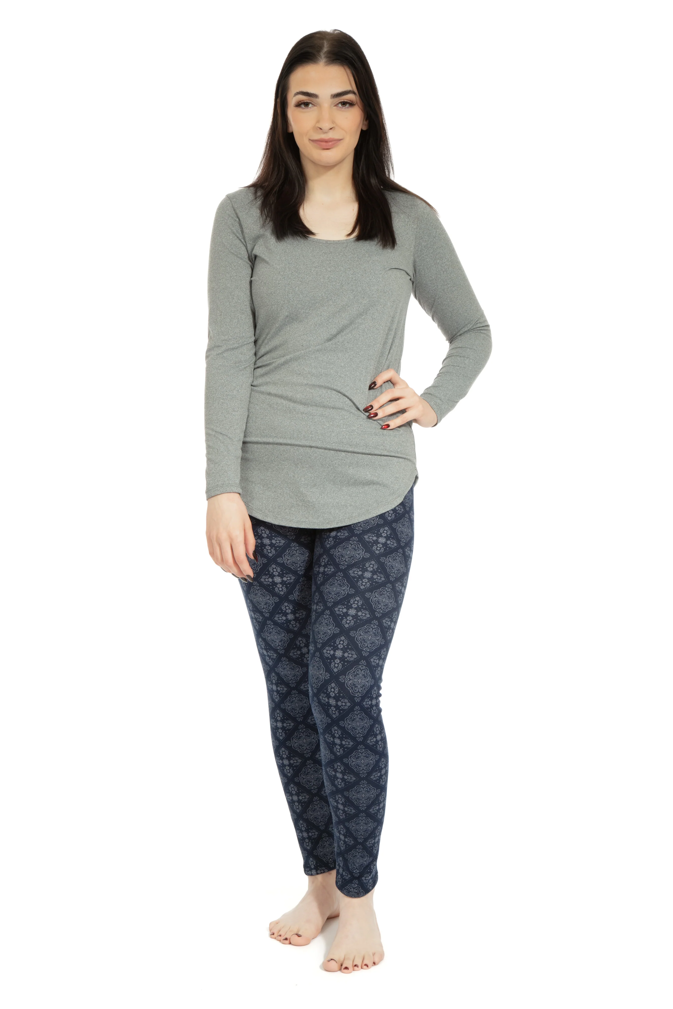 Navy Damask - Cozy Lined Leggings - Image 3