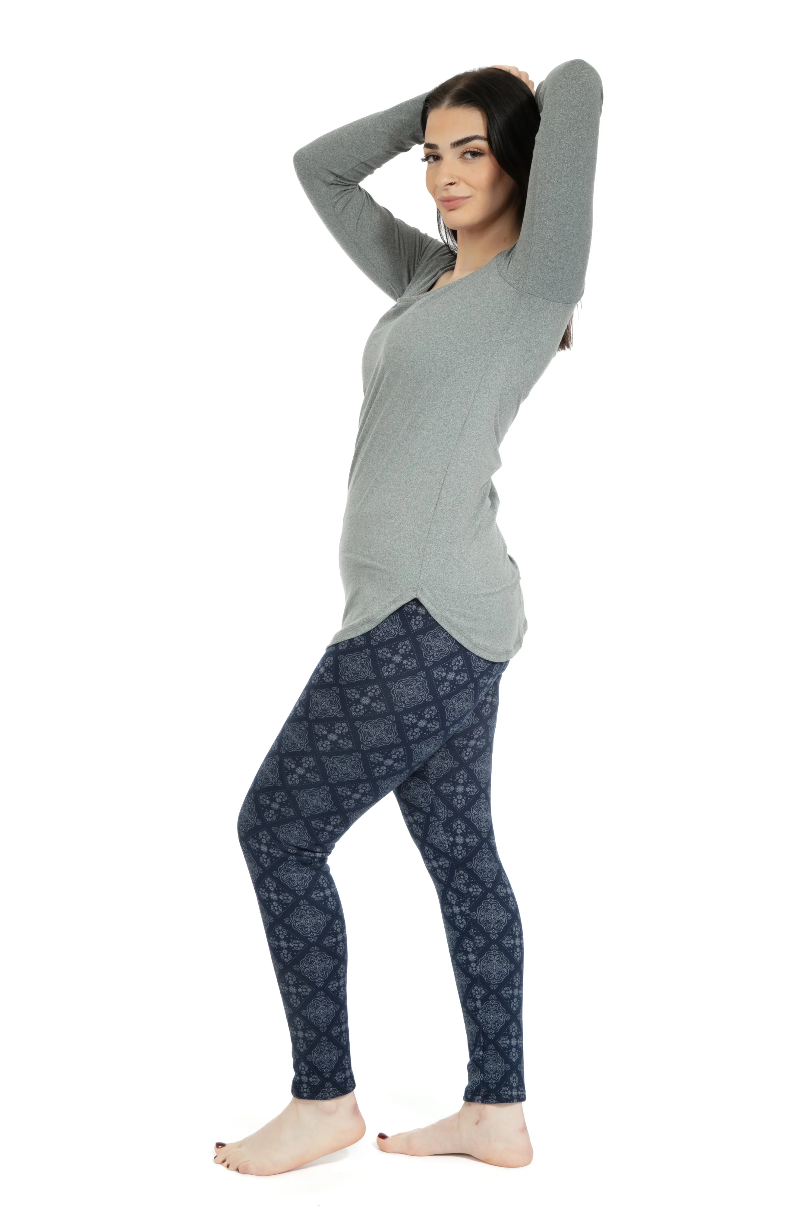 Navy Damask - Cozy Lined Leggings - Image 6