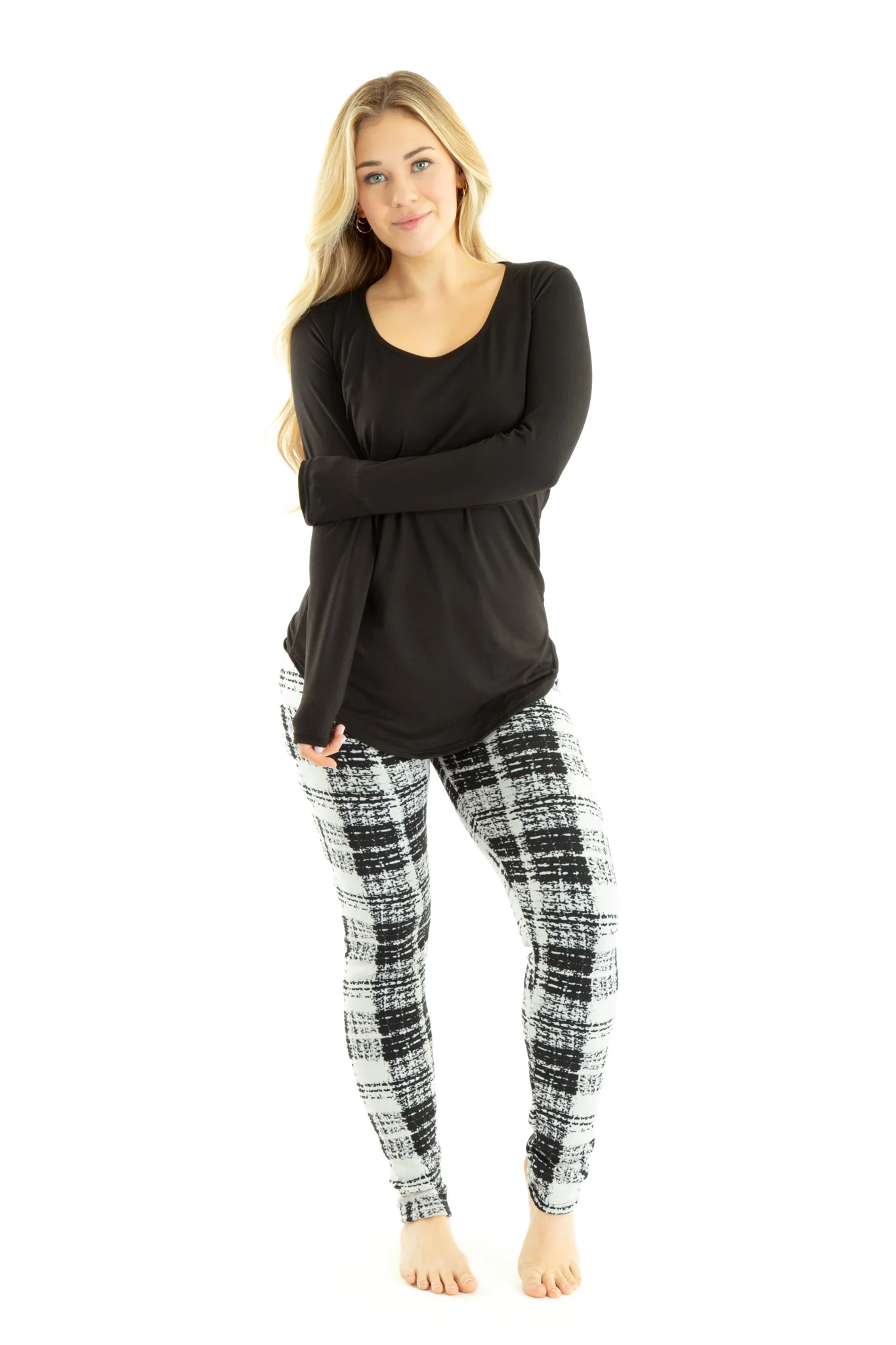 Plaid Print - Cozy Lined Leggings - Image 2