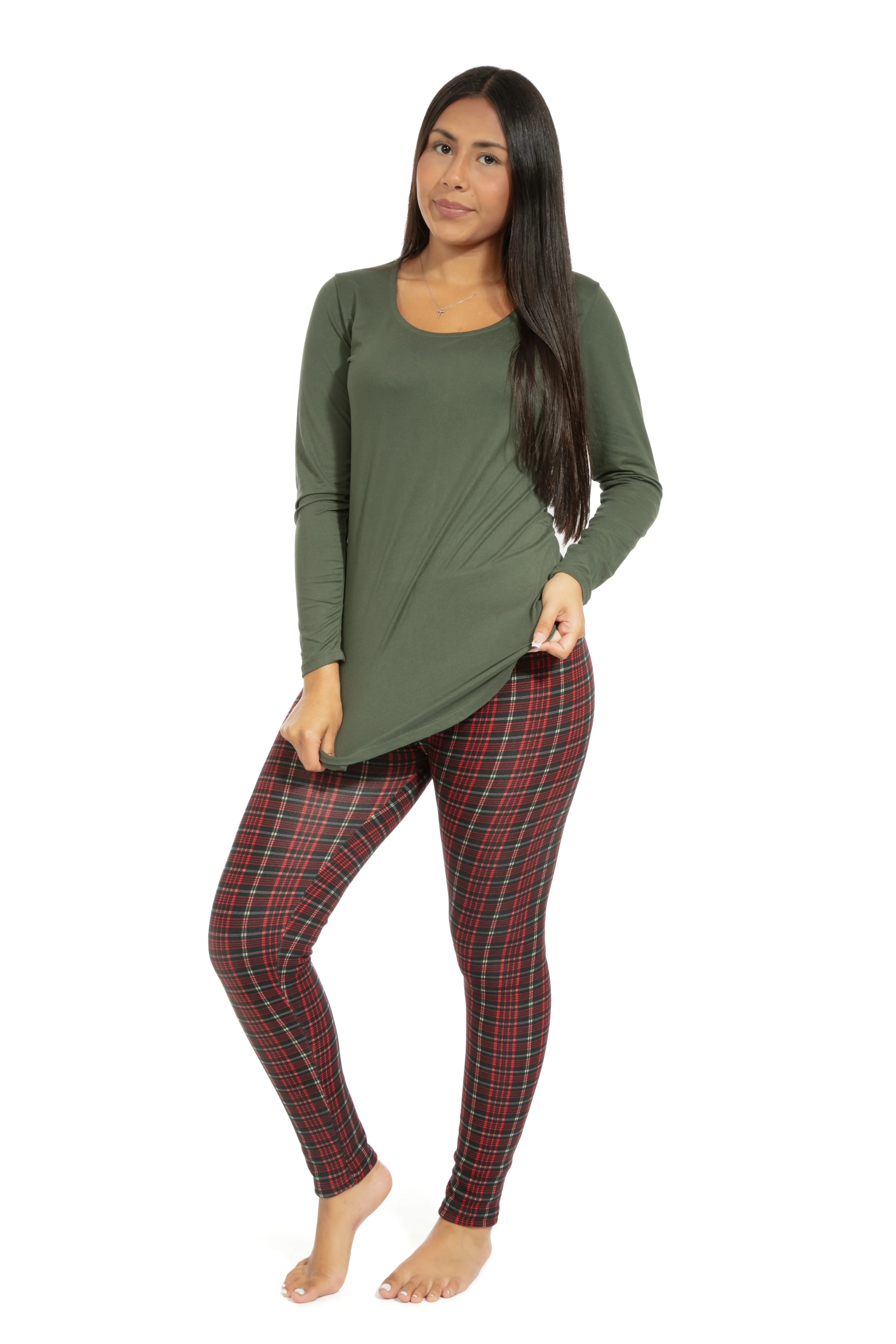 Reddish Plaid - Cozy Lined Leggings - Image 2