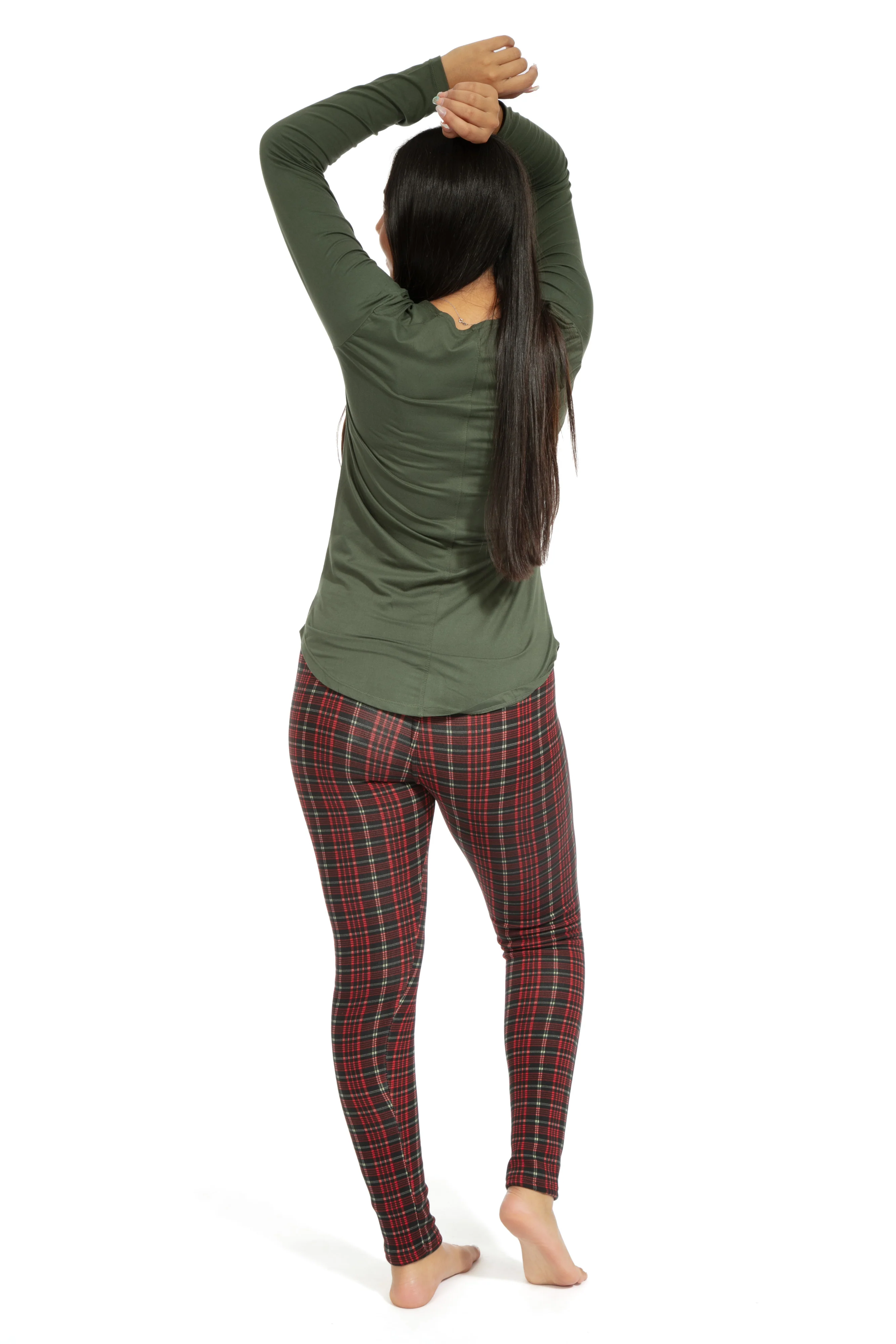 Reddish Plaid - Cozy Lined Leggings - Image 4